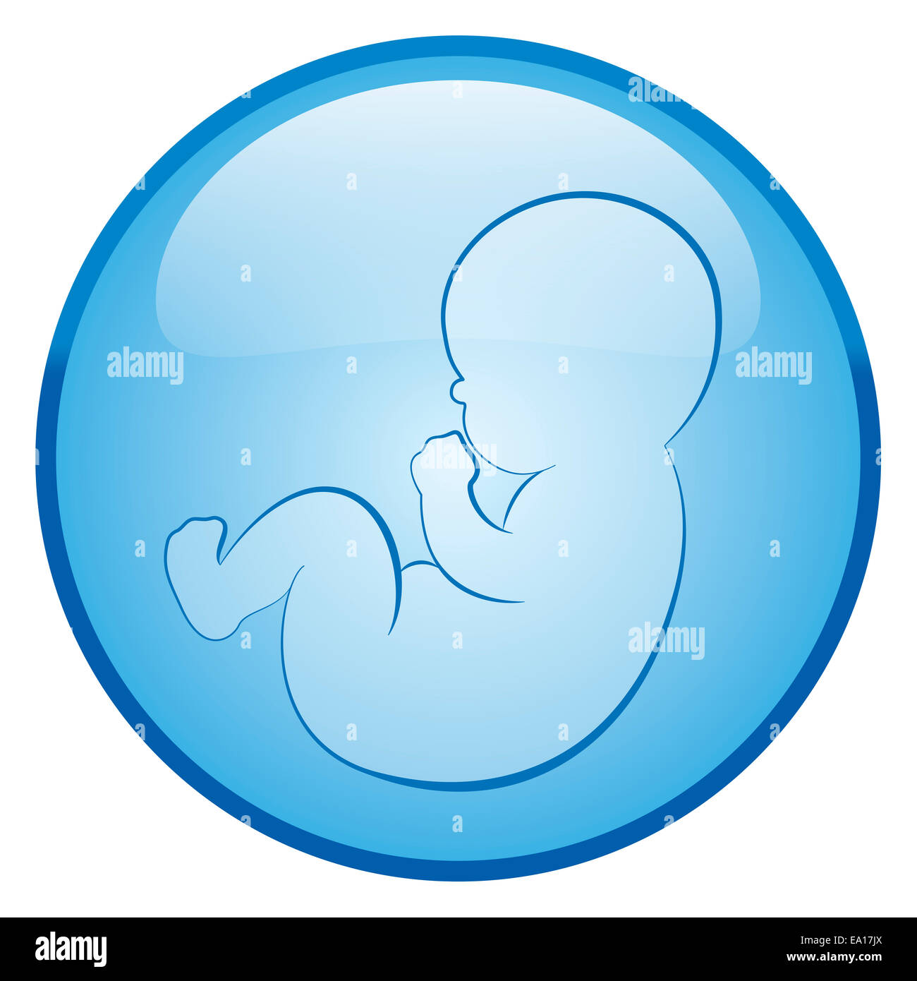 Baby Boy Symbol auf einem runden blauen Knopf. Stockfoto