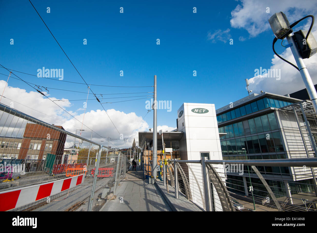 Das neue Netz Straßenbahn Werke am Bahnhof in Nottingham City, England UK Stockfoto