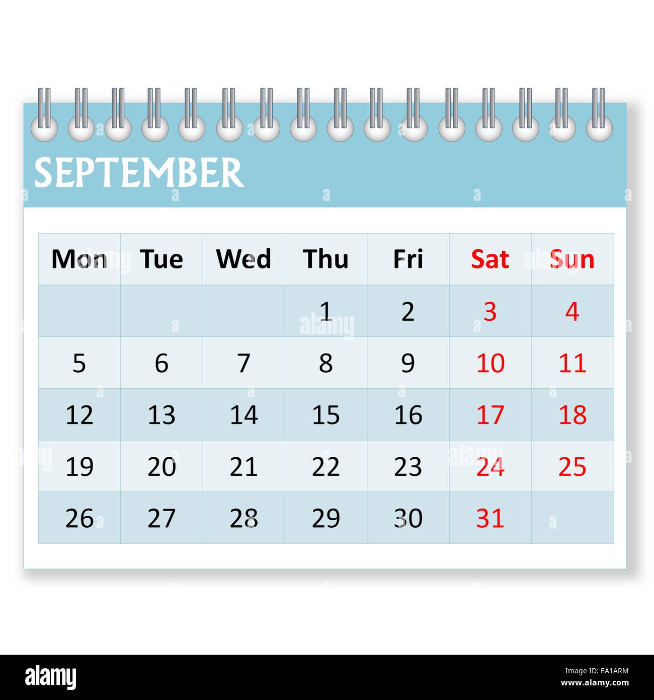 Kalenderblatt für september Stockfoto