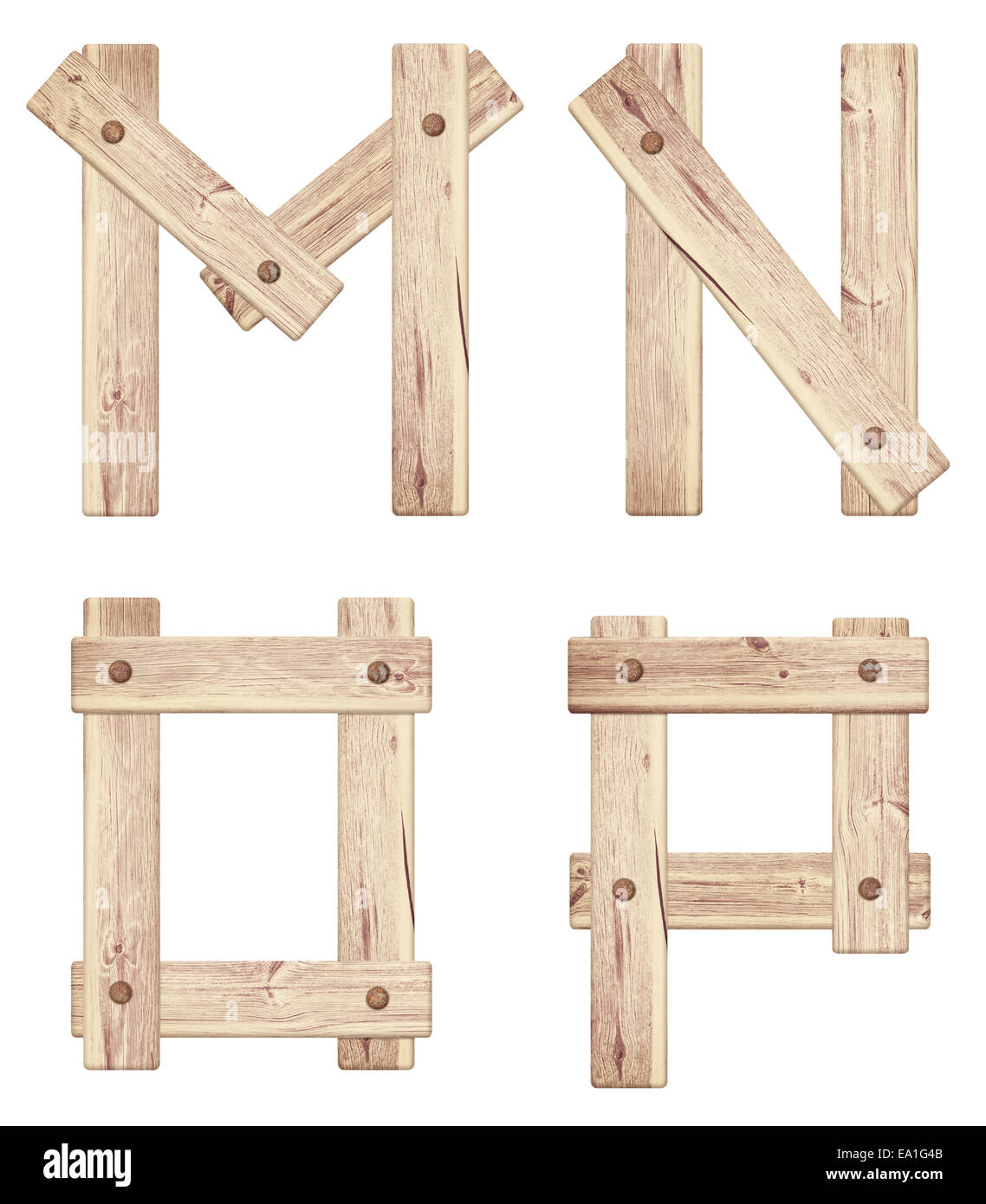 Alte hölzerne Alphabet Buchstaben aus Holz Planken gemacht Stockfoto