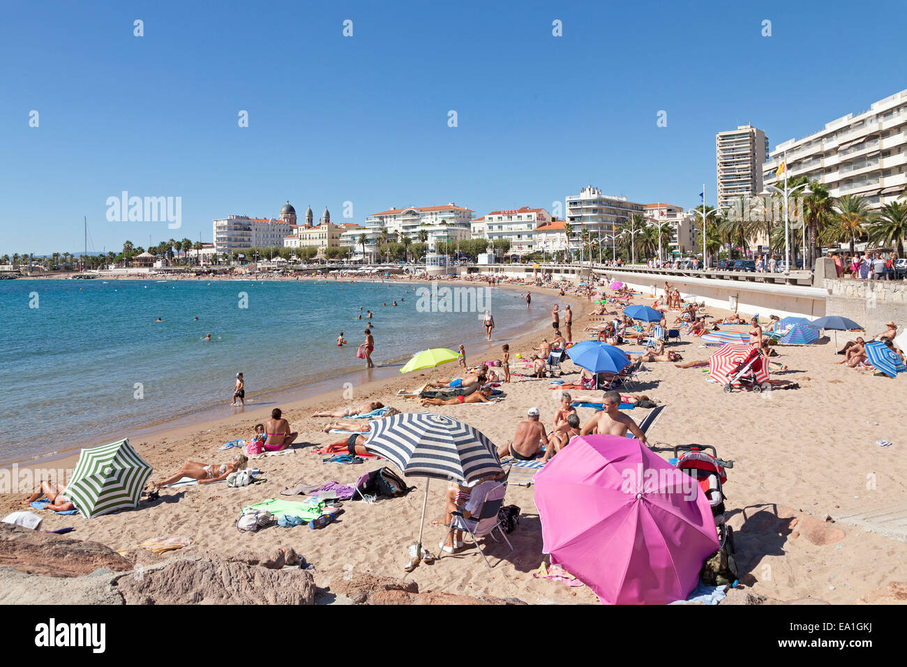 ´ Strand, St-Raphael, Cote Azur, Frankreich Stockfoto