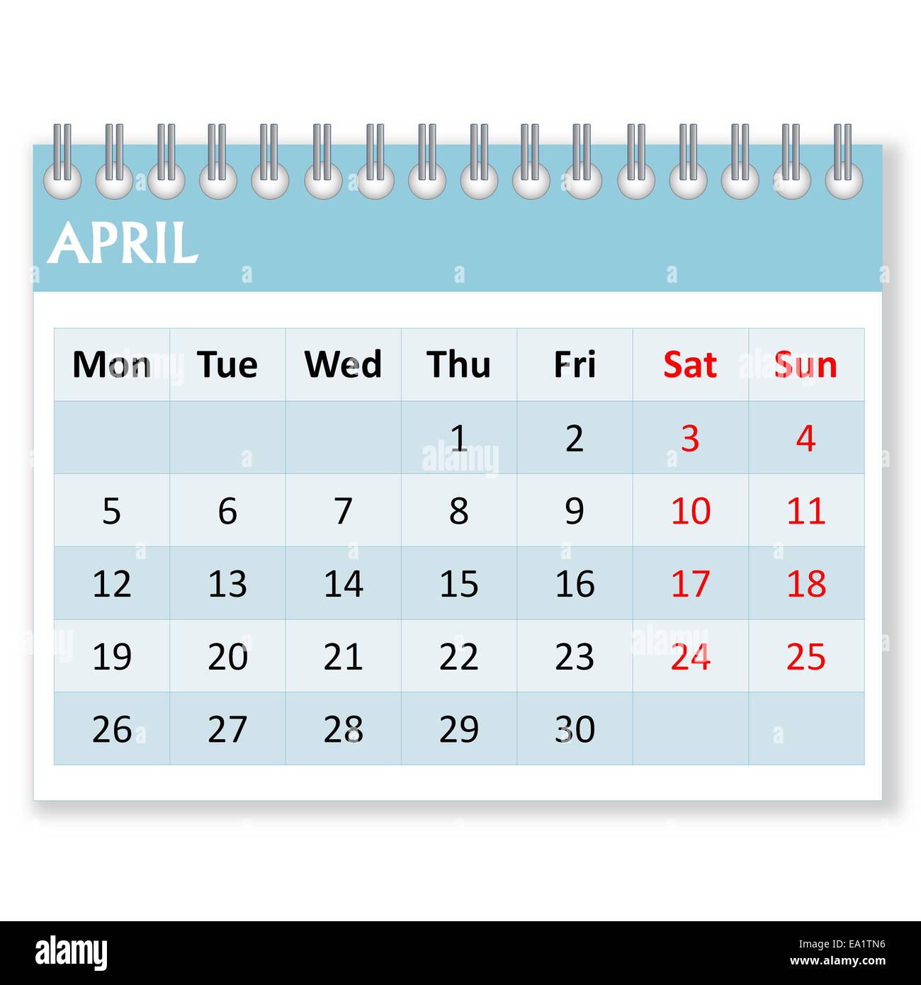 Kalenderblatt für april Stockfoto