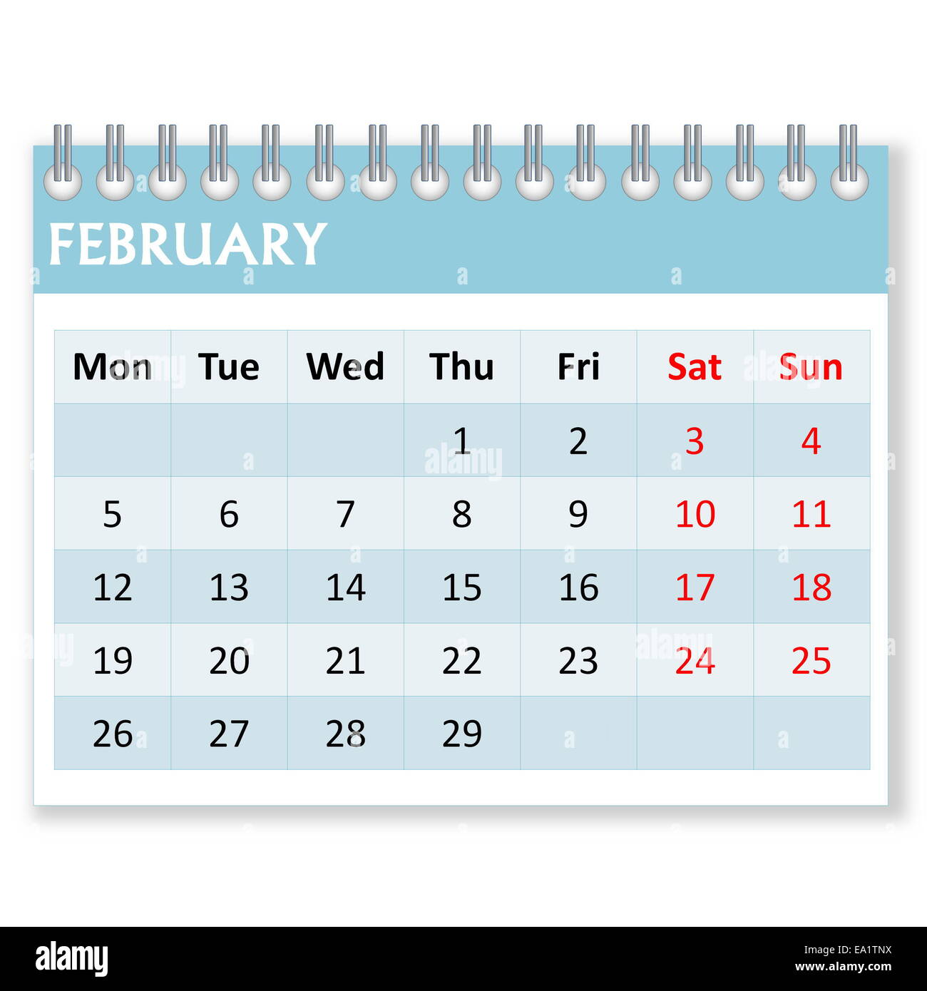 Kalenderblatt für Februar Stockfoto