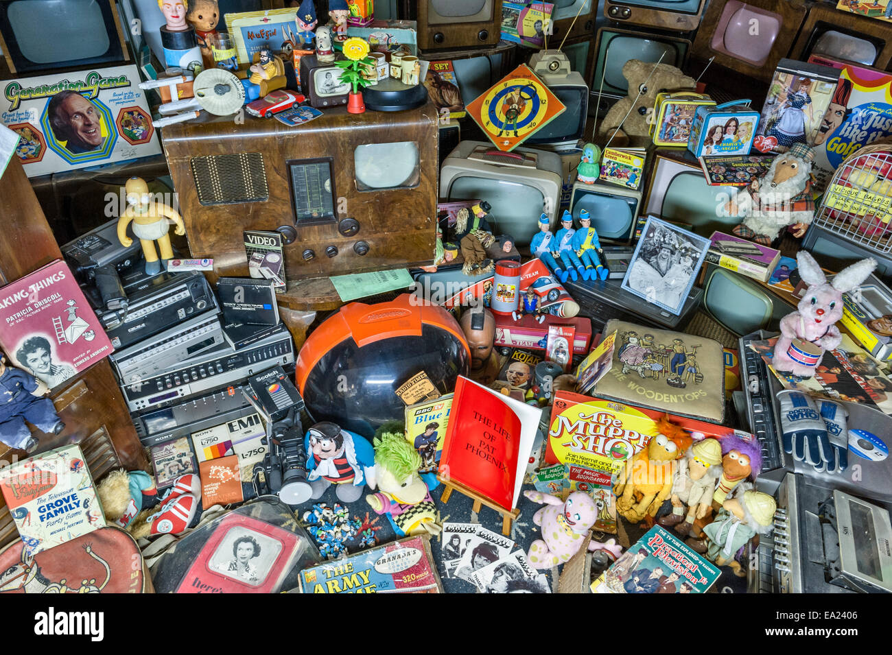 The Land of Lost Content , ein Museum der 20c britischen Populärkultur, Craven Arms, Shropshire, Großbritannien. Erinnerungsstücke aus alten Fernsehprogrammen Stockfoto
