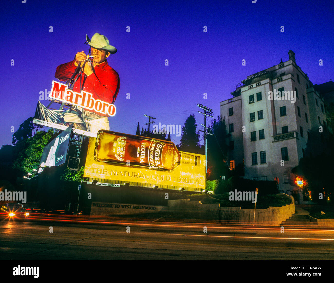 LOS ANGELES, CA-1. AUGUST: Das Chateau Marmont Hotel, Sunset Boulevard Strip in Los Angeles, Kalifornien am 1. August 1995. Stockfoto