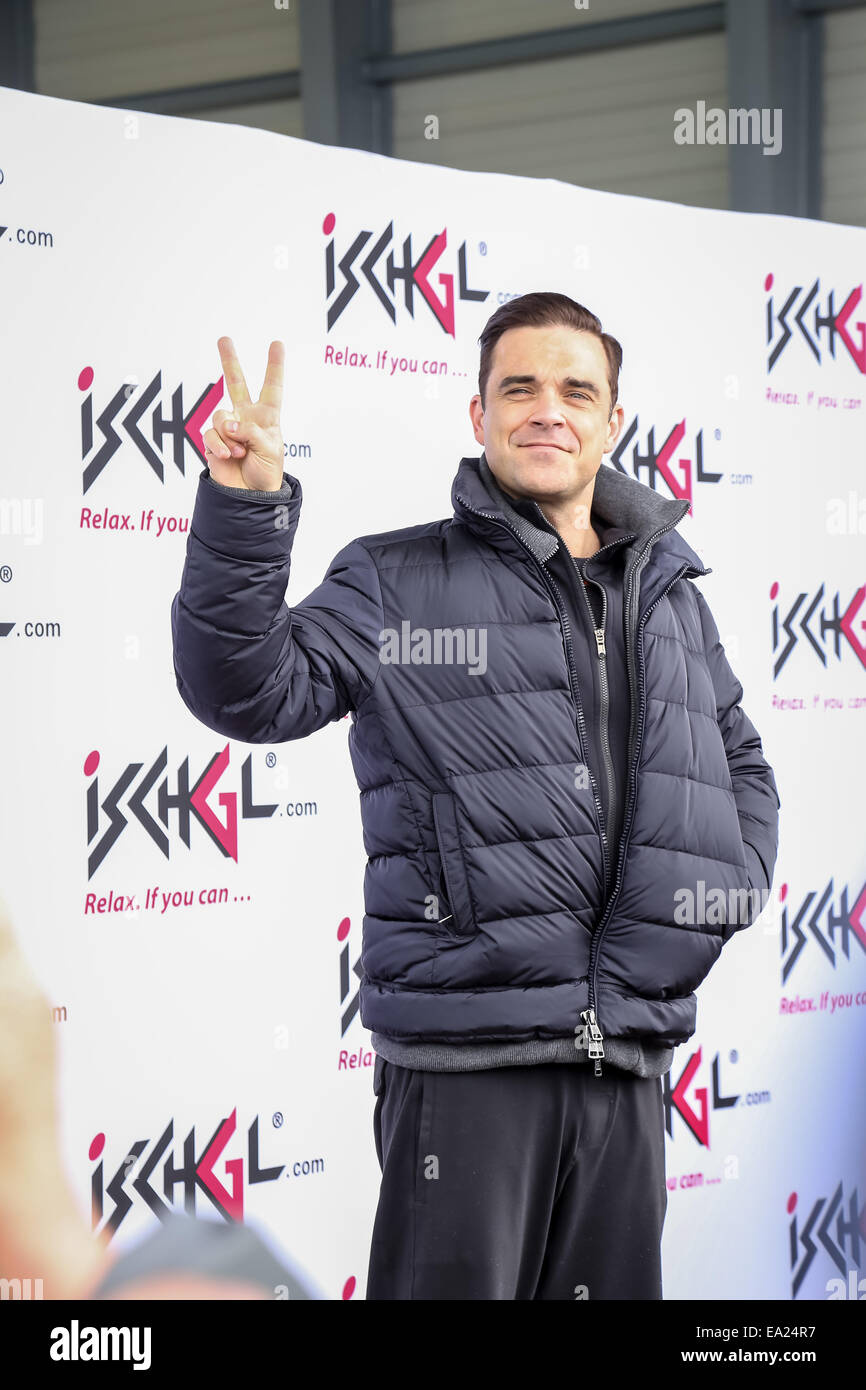 Robbie Williams eine Pressekonferenz vor seine Top-der Berg Konzert mit: Robbie Williams wo: Ischgl, Österreich bei: 3. Mai 2014 Stockfoto