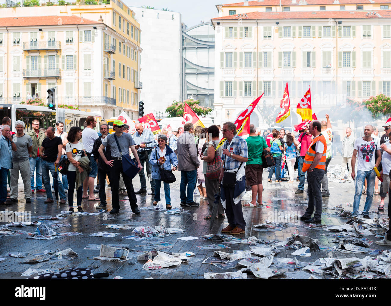 Demonstrationen der CGT Syndikat auf Place Garibaldi, Nizza, Frankreich. Stockfoto