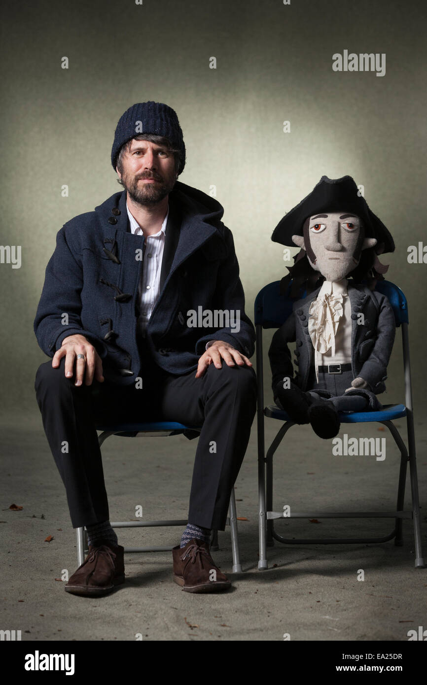 Gruff Rhys, walisischer Musiker, Komponist, Produzent, Filmemacher und Autor an der Edinburgh International Book Festival 2014. Stockfoto