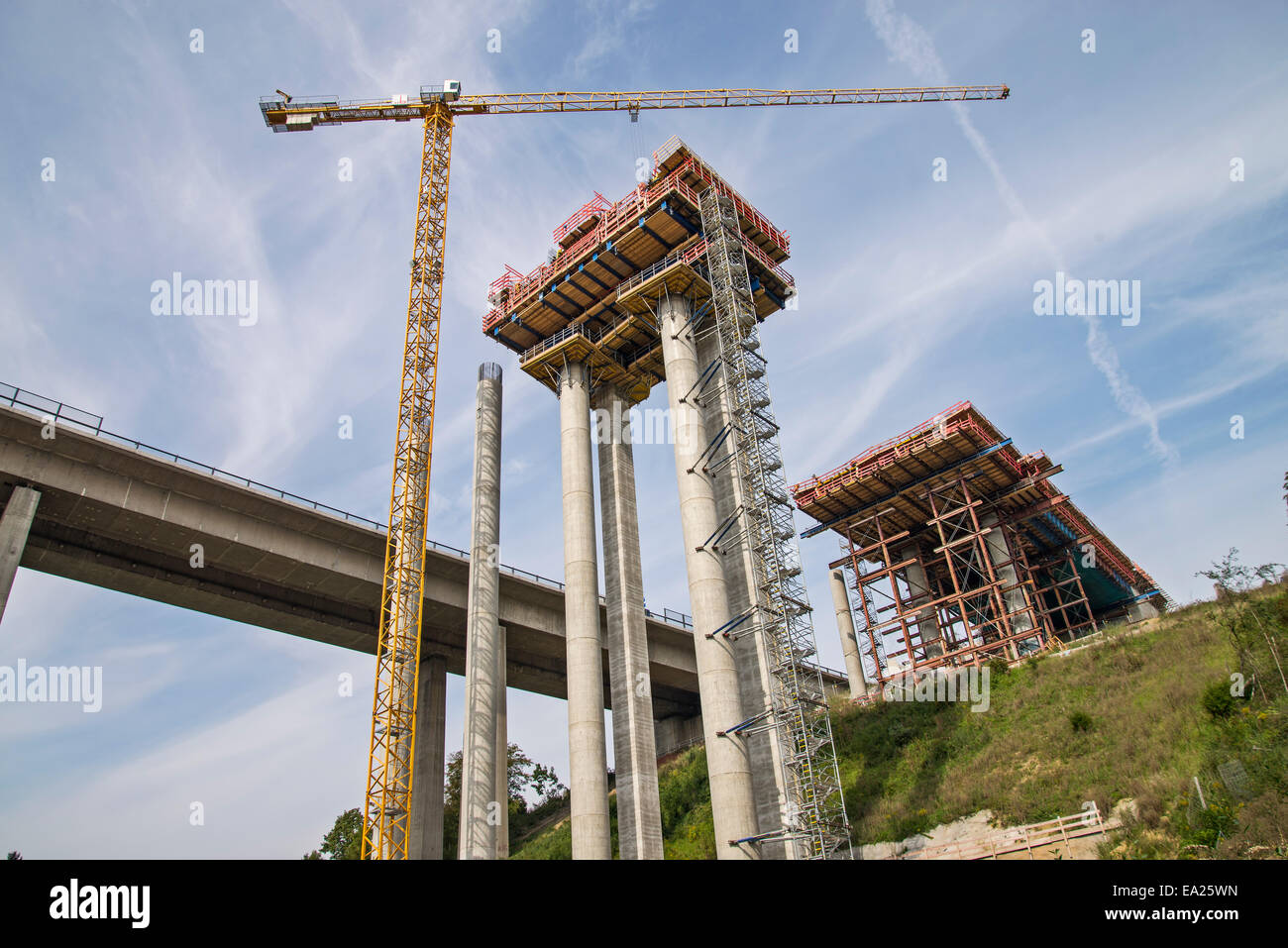 Bau der Lahntalbrücke bei Limburg / Lahn Stockfoto