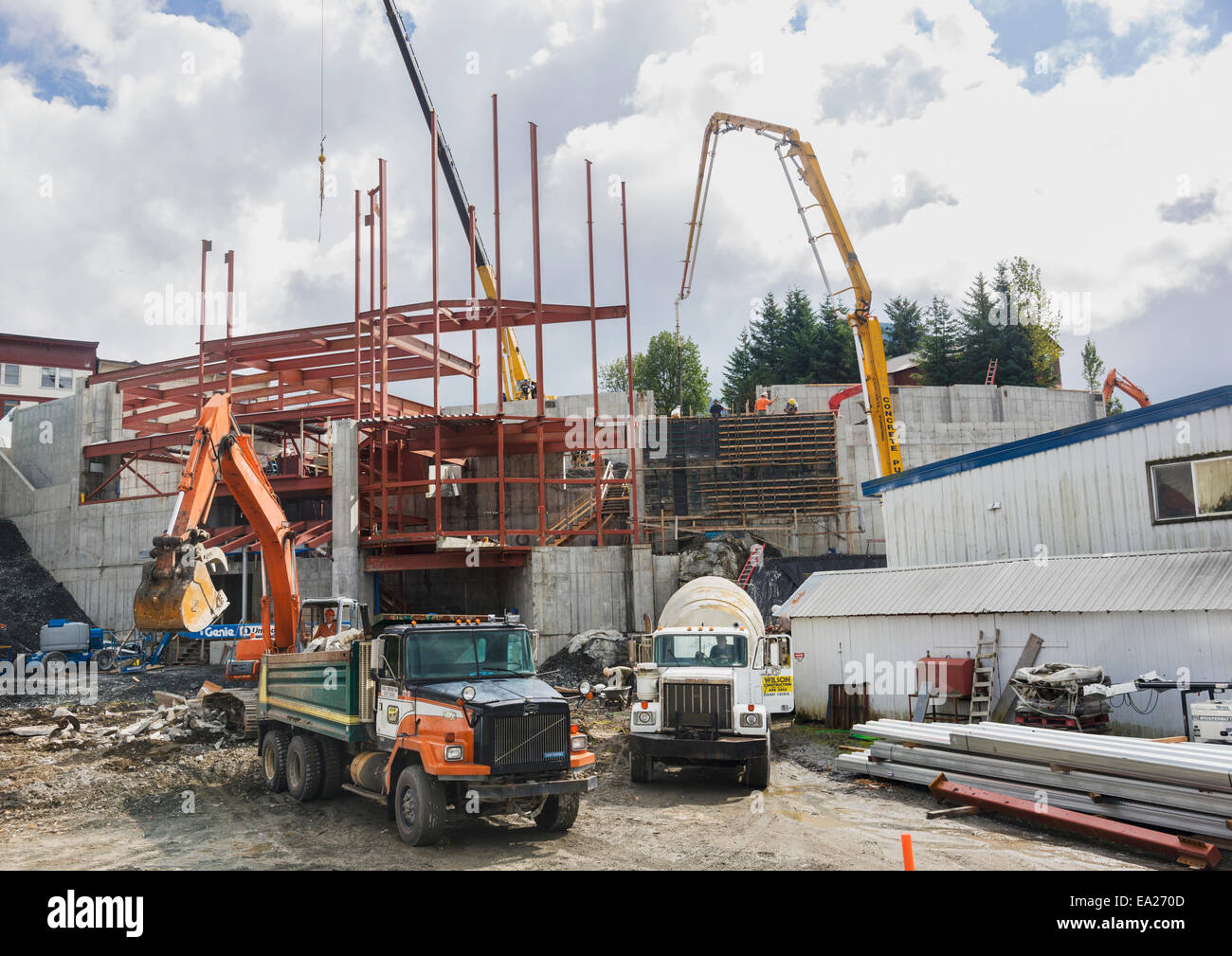 Neue Baustelle in Cordova, Prinz-William-Sund, Cordova Alaska, Yunan Alaska, USA. Stockfoto