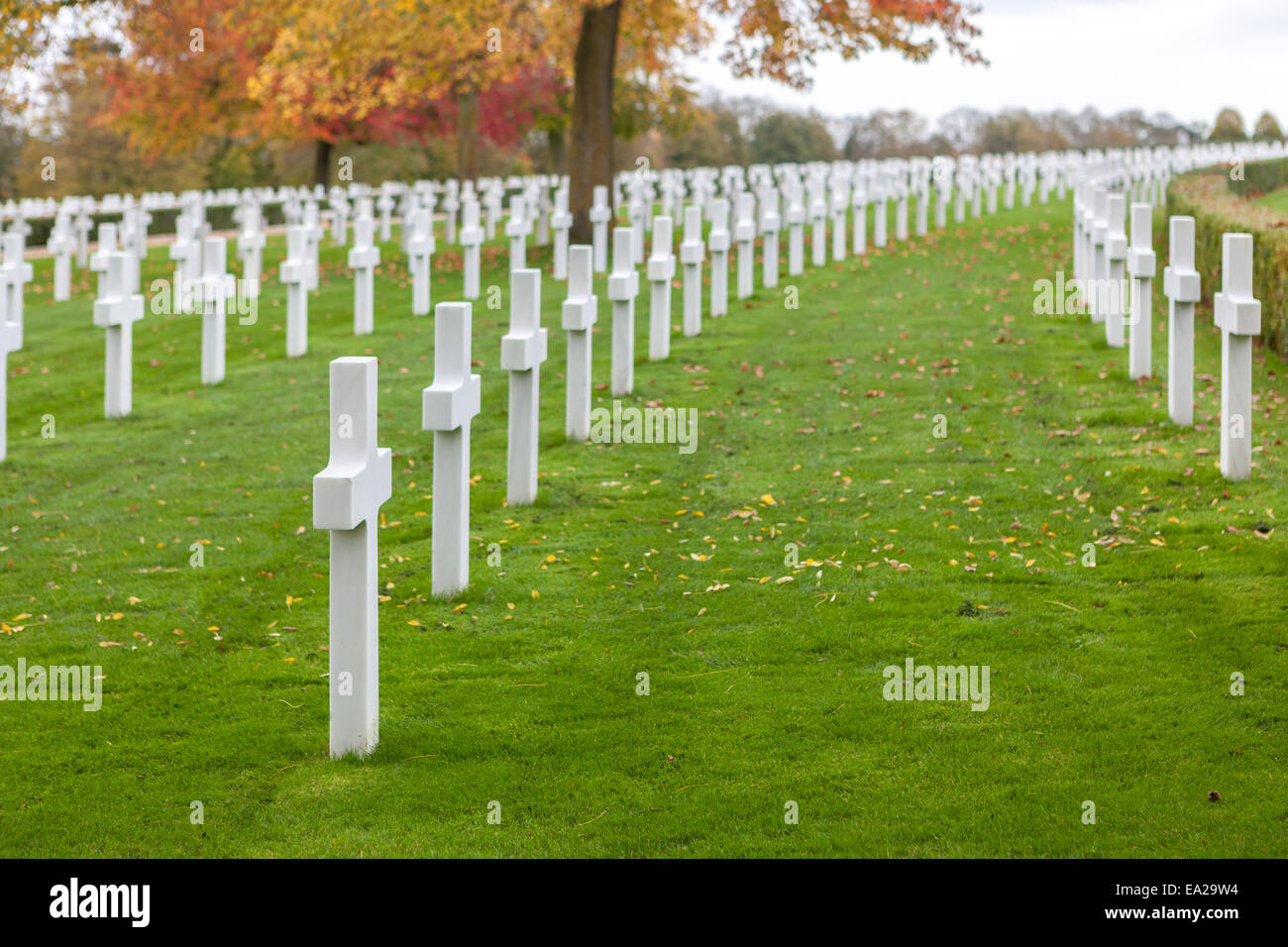 Grabsteine am amerikanischen Friedhof in Madingley, Cambridgeshire, England Stockfoto