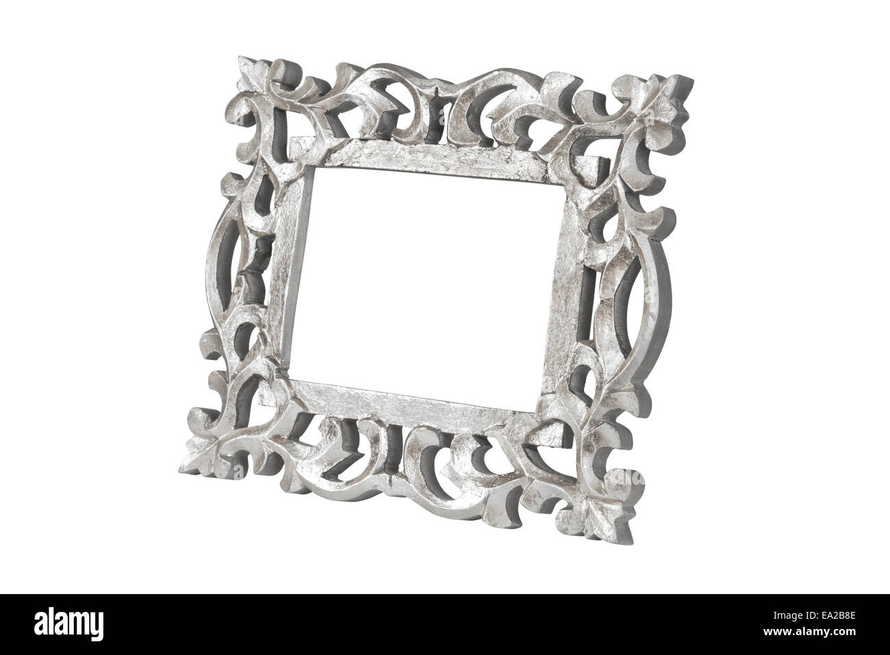 Alt Antik Silber Bilderrahmen. Isoliert auf weißem Hintergrund mit Beschneidungspfad. Stockfoto