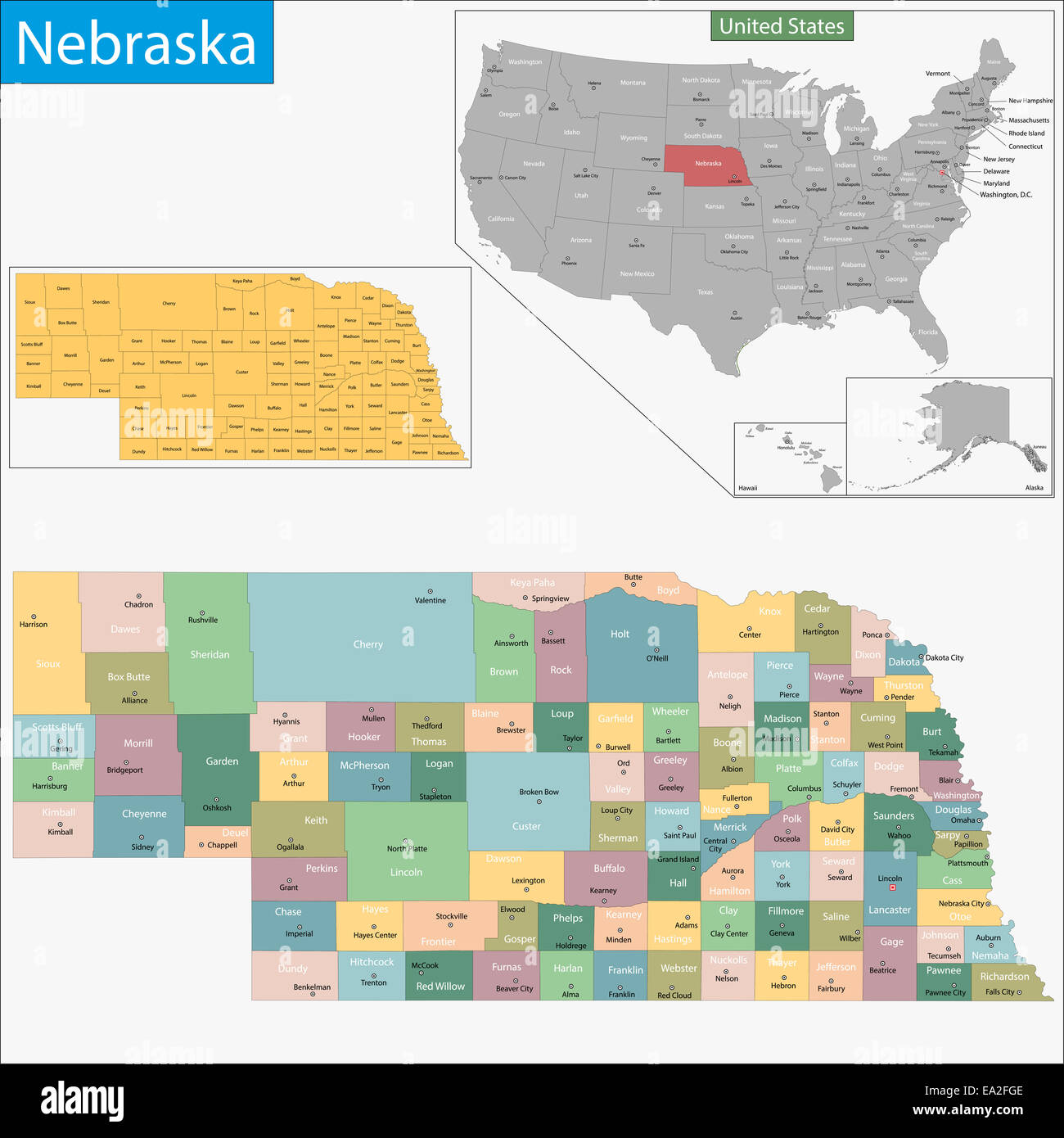 Nebraska-Karte Stockfoto