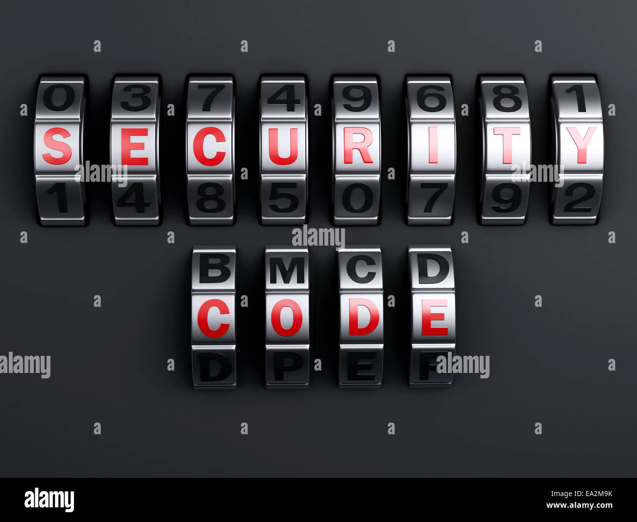 Bild von Sicherheitskennwort. Kombination-Alphabet-Konzept. 3D illustration Stockfoto