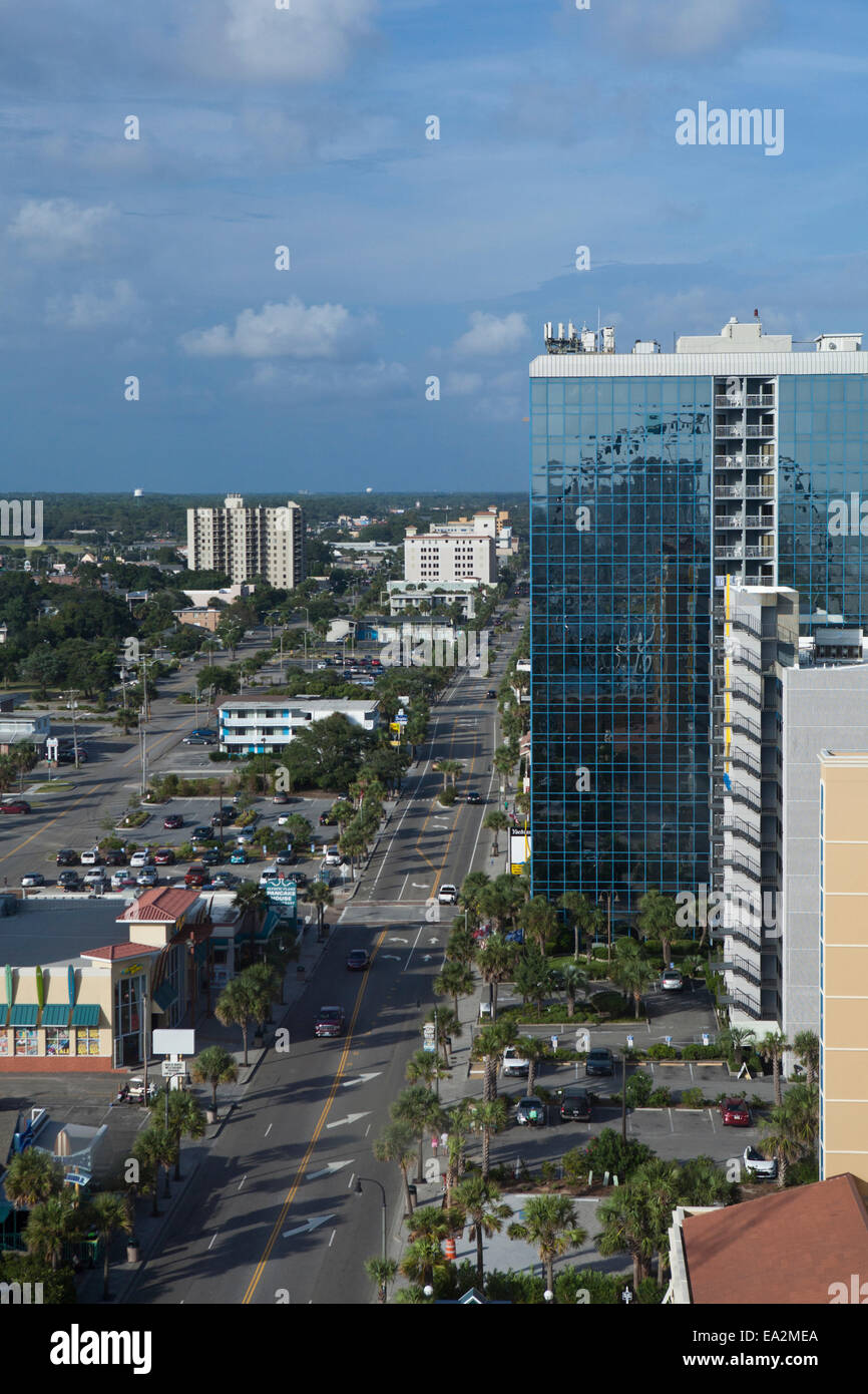 Luftaufnahme Innenstadt von Myrtle Beach, South Carolina. Stockfoto