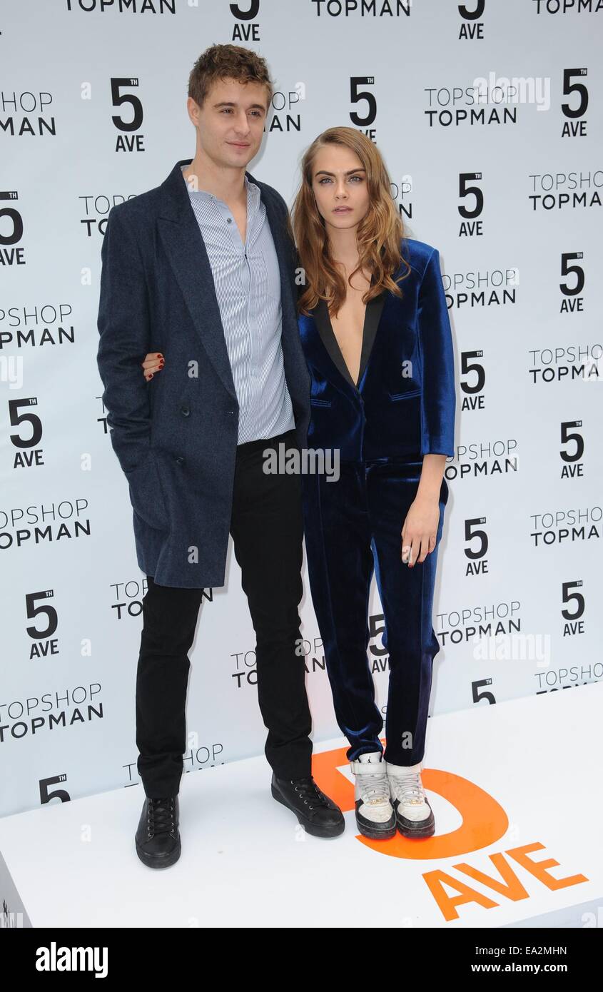 New York, NY, USA. 5. November 2014. Max Irons, Cara Delevingne in Anwesenheit für Topshop Topman Flagship Store Eröffnung, 608 Fifth Avenue, New York, NY 5. November 2014. Bildnachweis: Kristin Callahan/Everett Collection/Alamy Live-Nachrichten Stockfoto