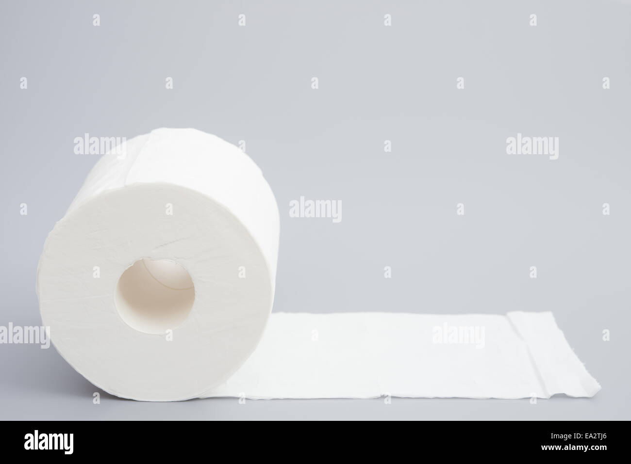 WC-Papierrolle auf grauem Hintergrund Stockfoto