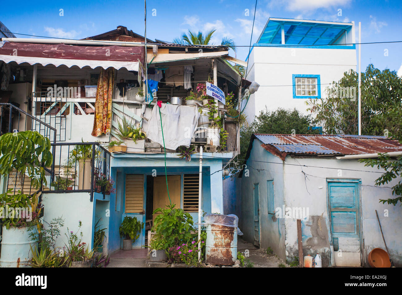 Dominikanische Republik, Häuser, Rio San Juan, Dominikanische Republik, Karibik, Karibik, Mittelamerika Stockfoto
