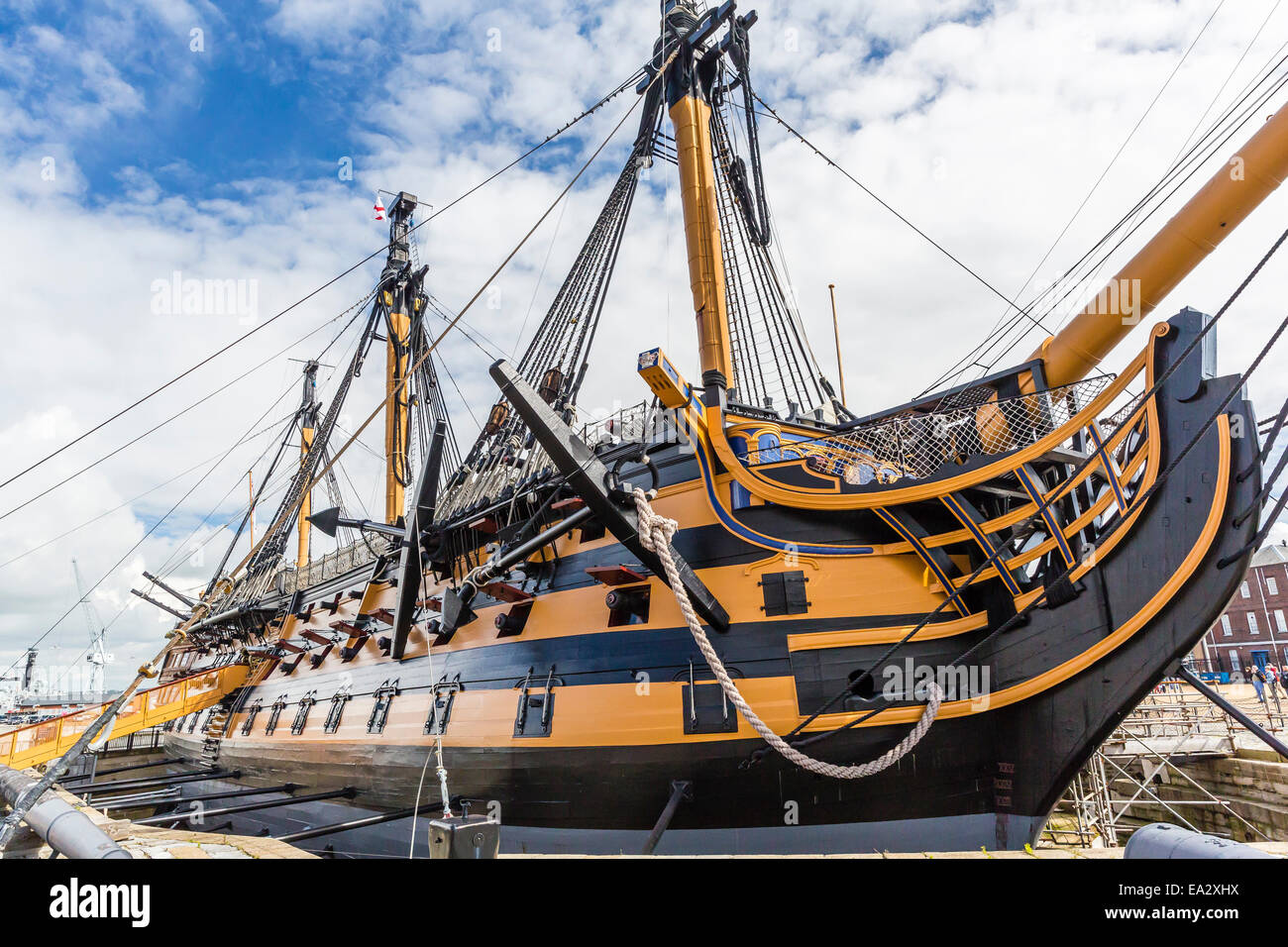 Außenansicht von der HMS Victory in Portsmouth, Hampshire, England, Vereinigtes Königreich, Europa ausgestellt Stockfoto