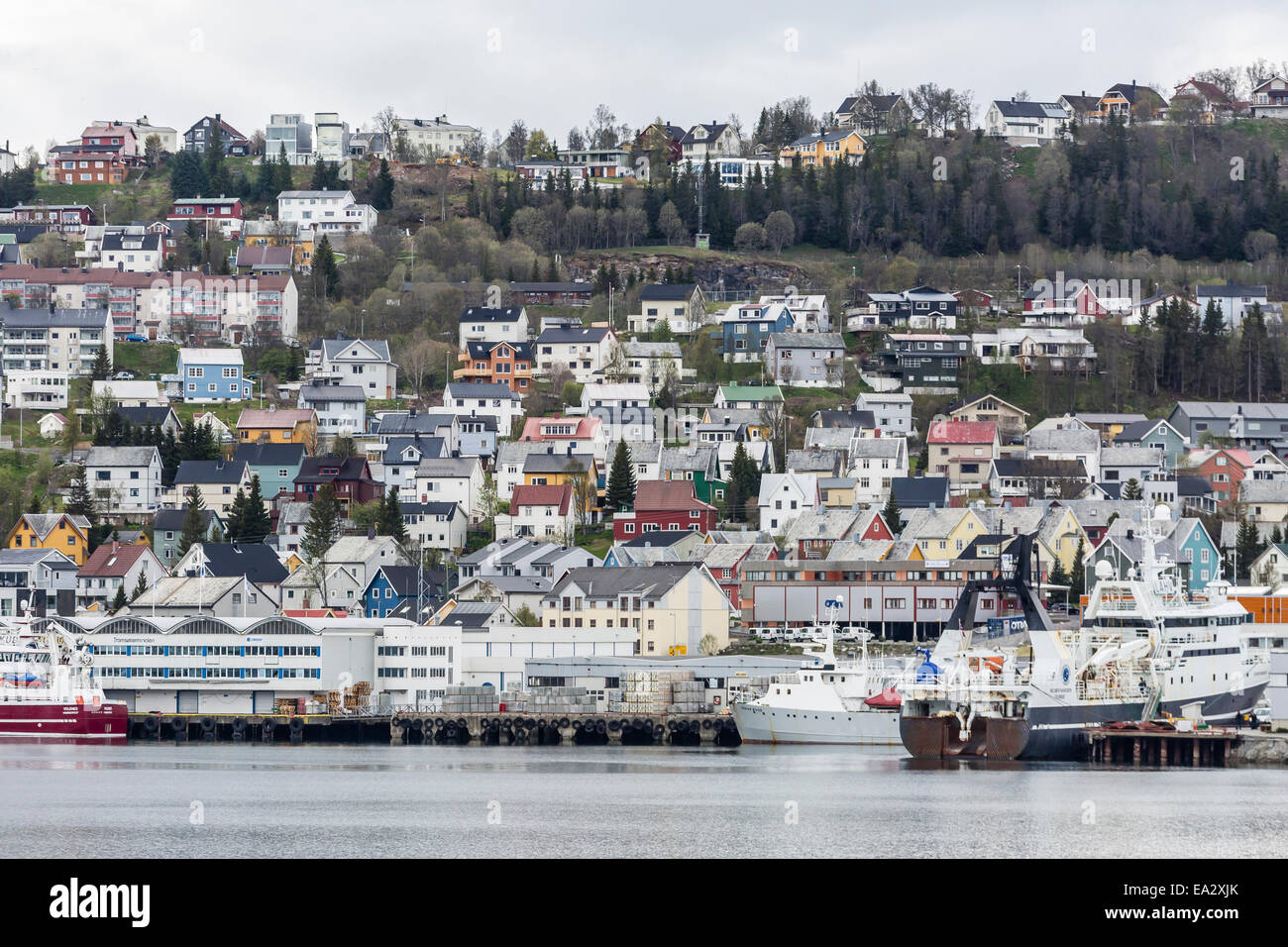 Blick auf den Hafen in Tromsø, bekannt als das Tor zur Arktis, Norwegen, Skandinavien, Europa Stockfoto