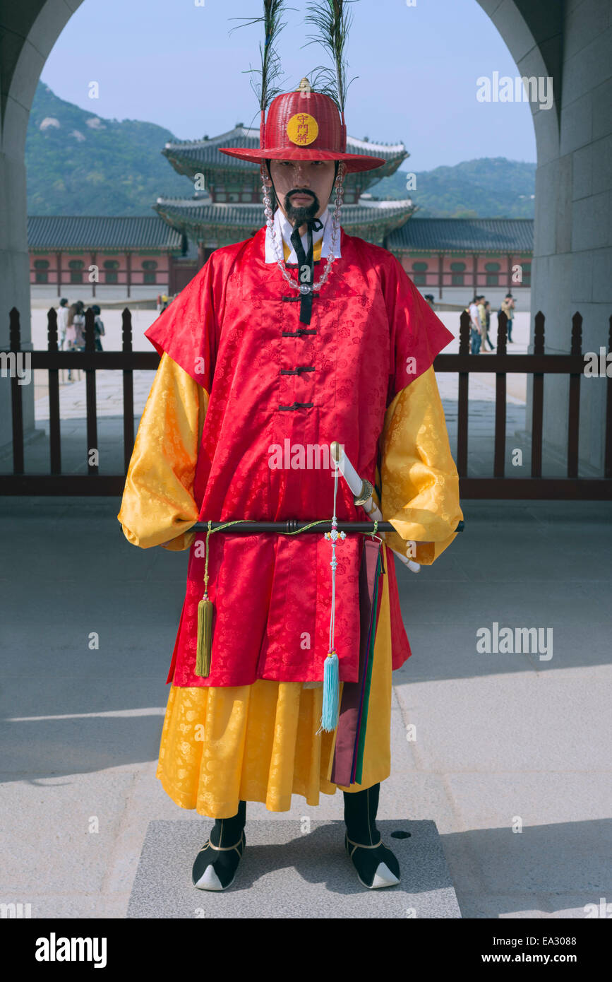 Die Wachen Zeremonie, Gyeongbokgung-Palast, Seoul, Südkorea, Asien Stockfoto