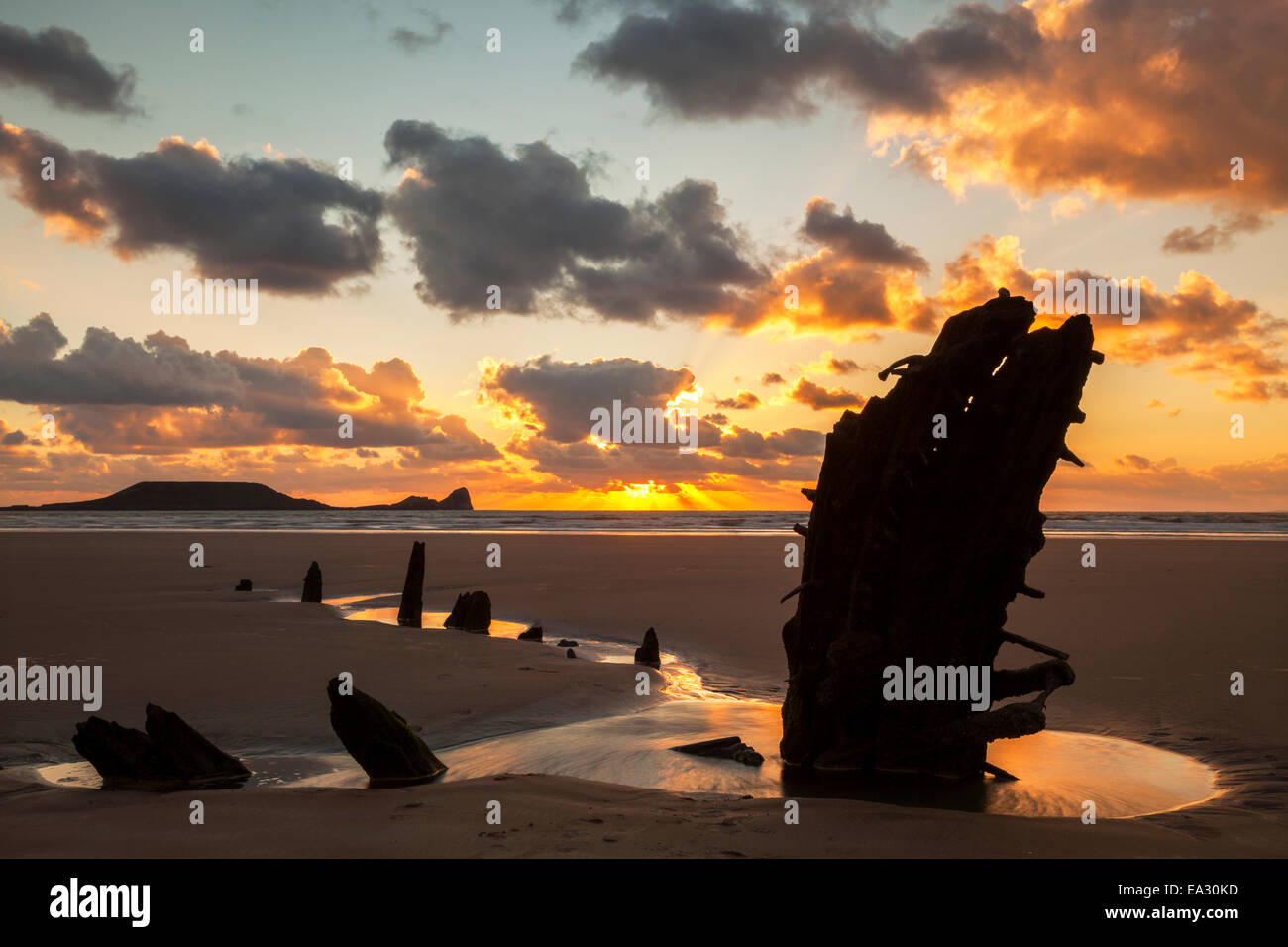 Wrack der Helvetia, Würmer, Rhossili Bay, Gower, Wales, Großbritannien Stockfoto