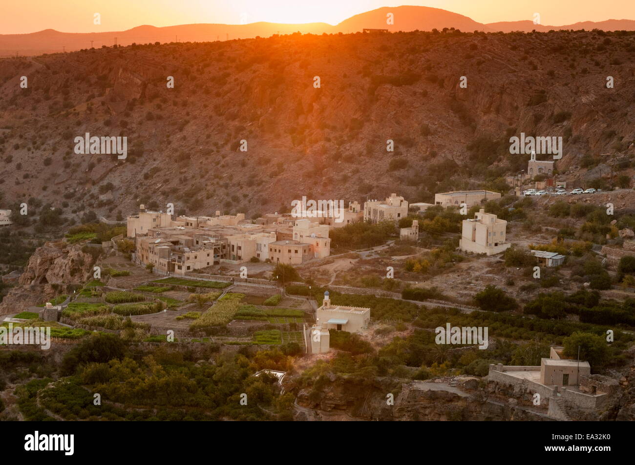 Al Sherageh Dorf, grünen Bergen, Oman, Naher Osten Stockfoto