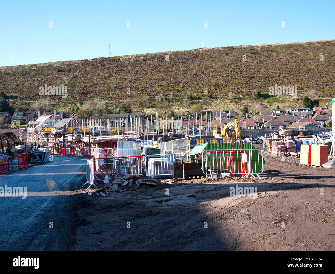 Neue Wohnsiedlung gebaut. Mossley, größere Manchester, UK. Stockfoto