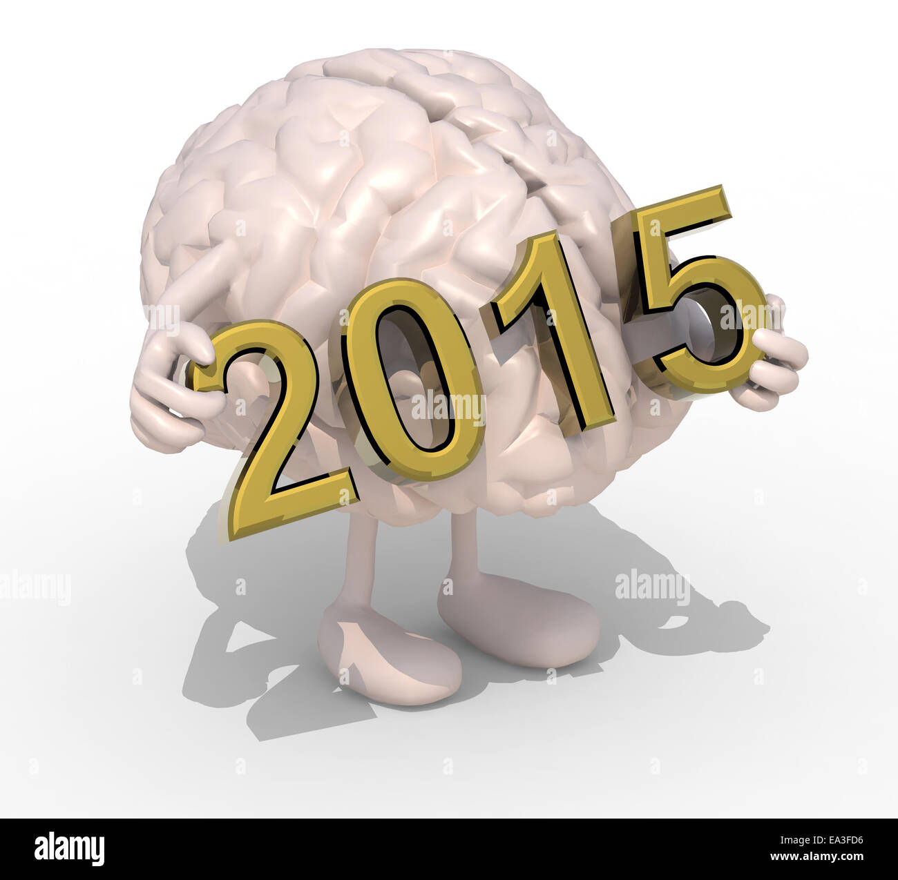 Gehirn mit Armen, Beinen und der 3D Inschrift 2015 Stockfoto