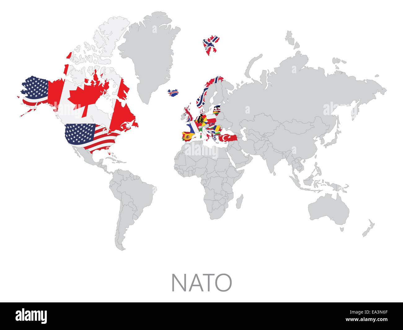 NATO auf Weltkarte Stockfoto