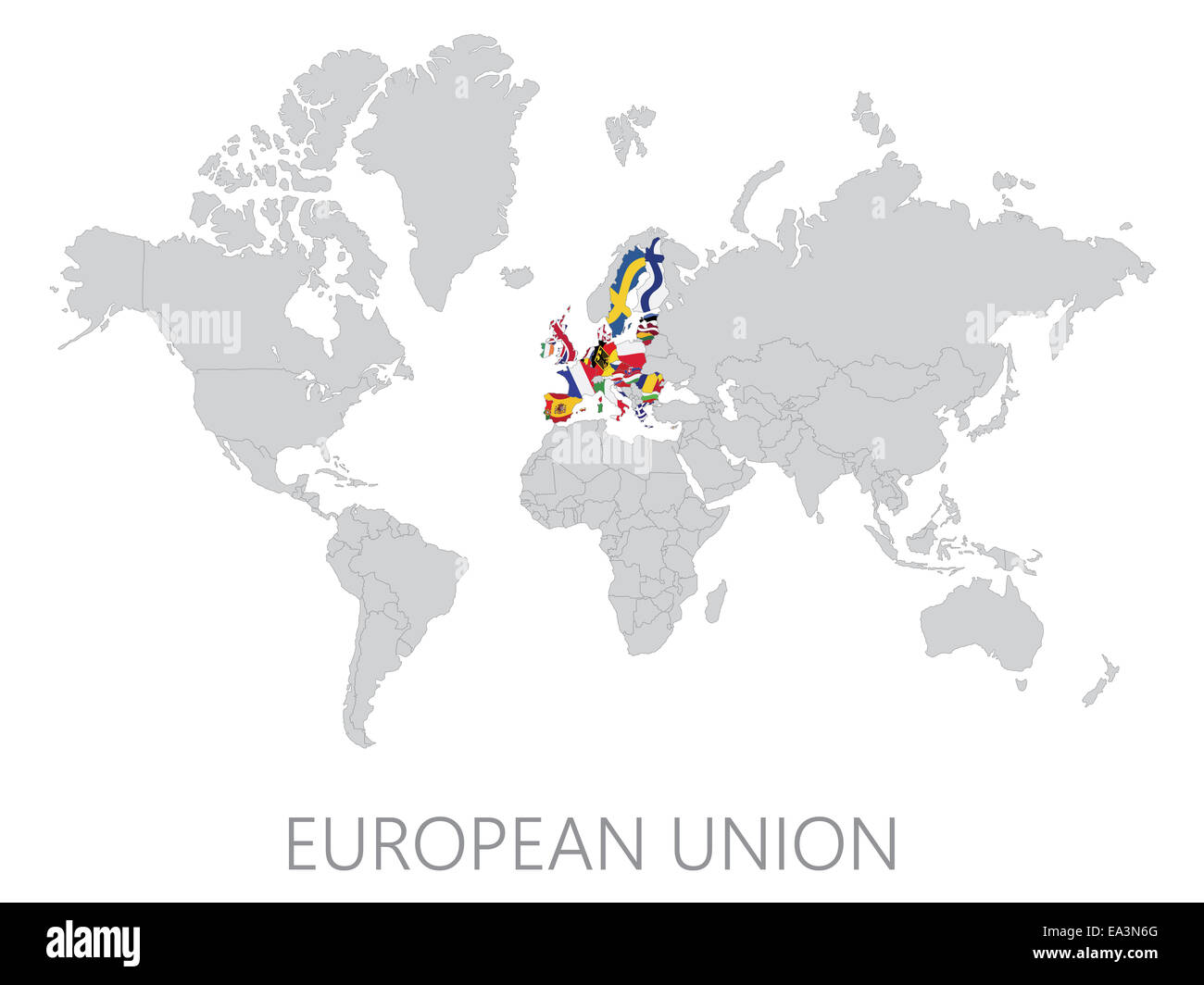 Europäischen Union auf Weltkarte Stockfoto