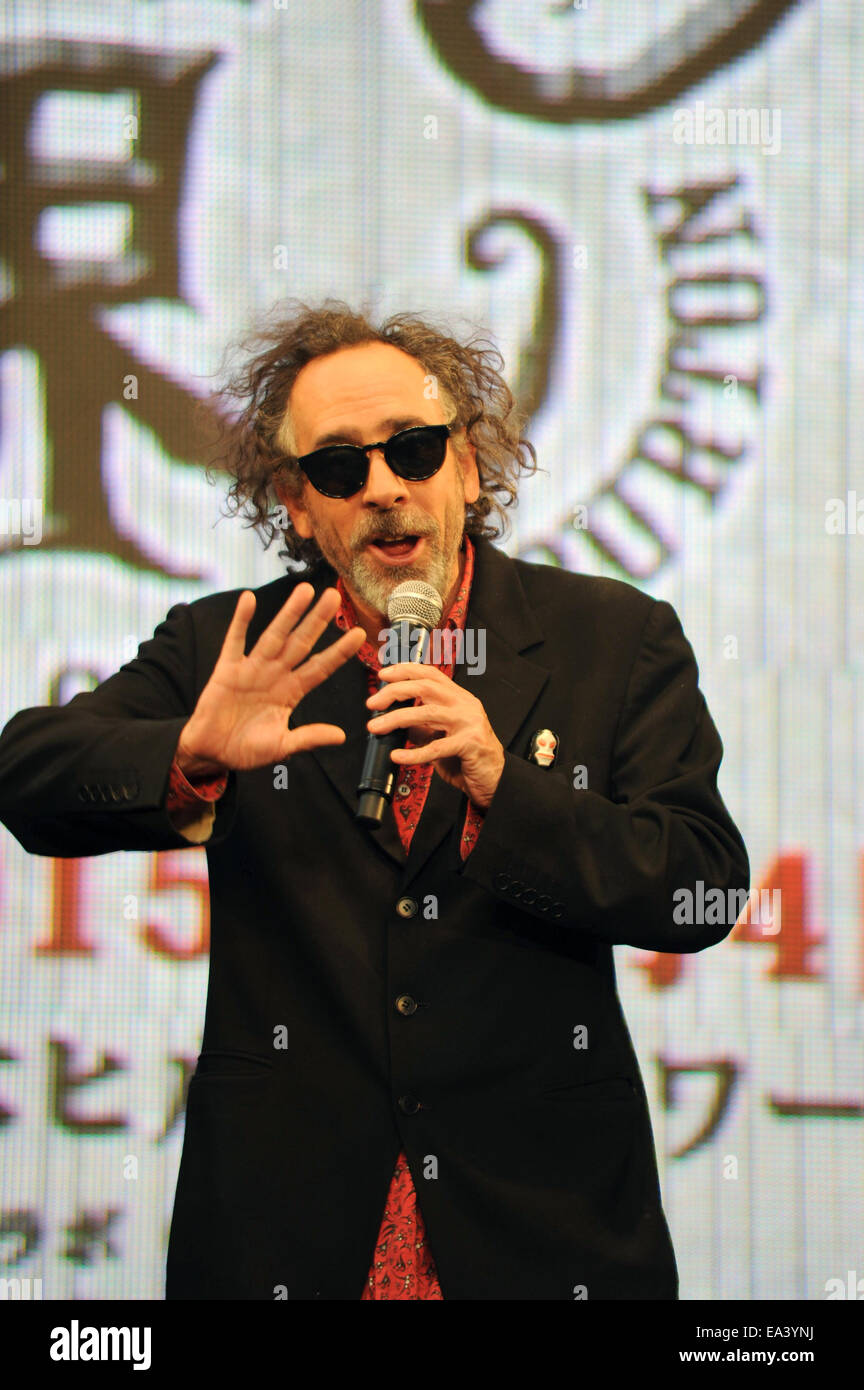 Tim Burton besucht "Die Welt von Tim Burton" Ausstellung in Roppongi Hills in Tokio in Japan Oct. 31 2014 feierlich eröffnet. Stockfoto