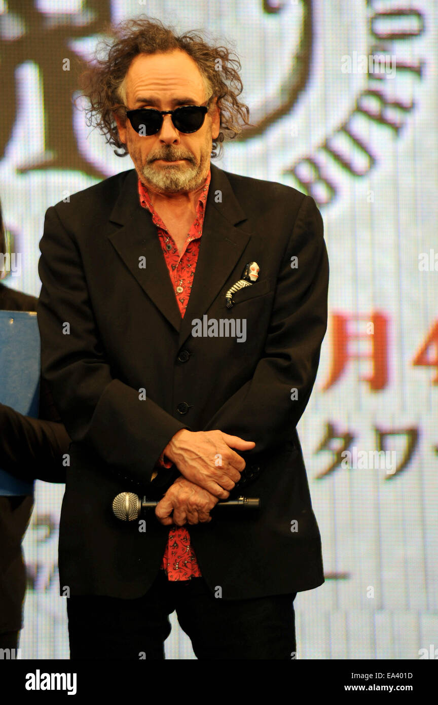 Tim Burton besucht "Die Welt von Tim Burton" Ausstellung in Roppongi Hills in Tokio in Japan Oct. 31 2014 feierlich eröffnet. Stockfoto