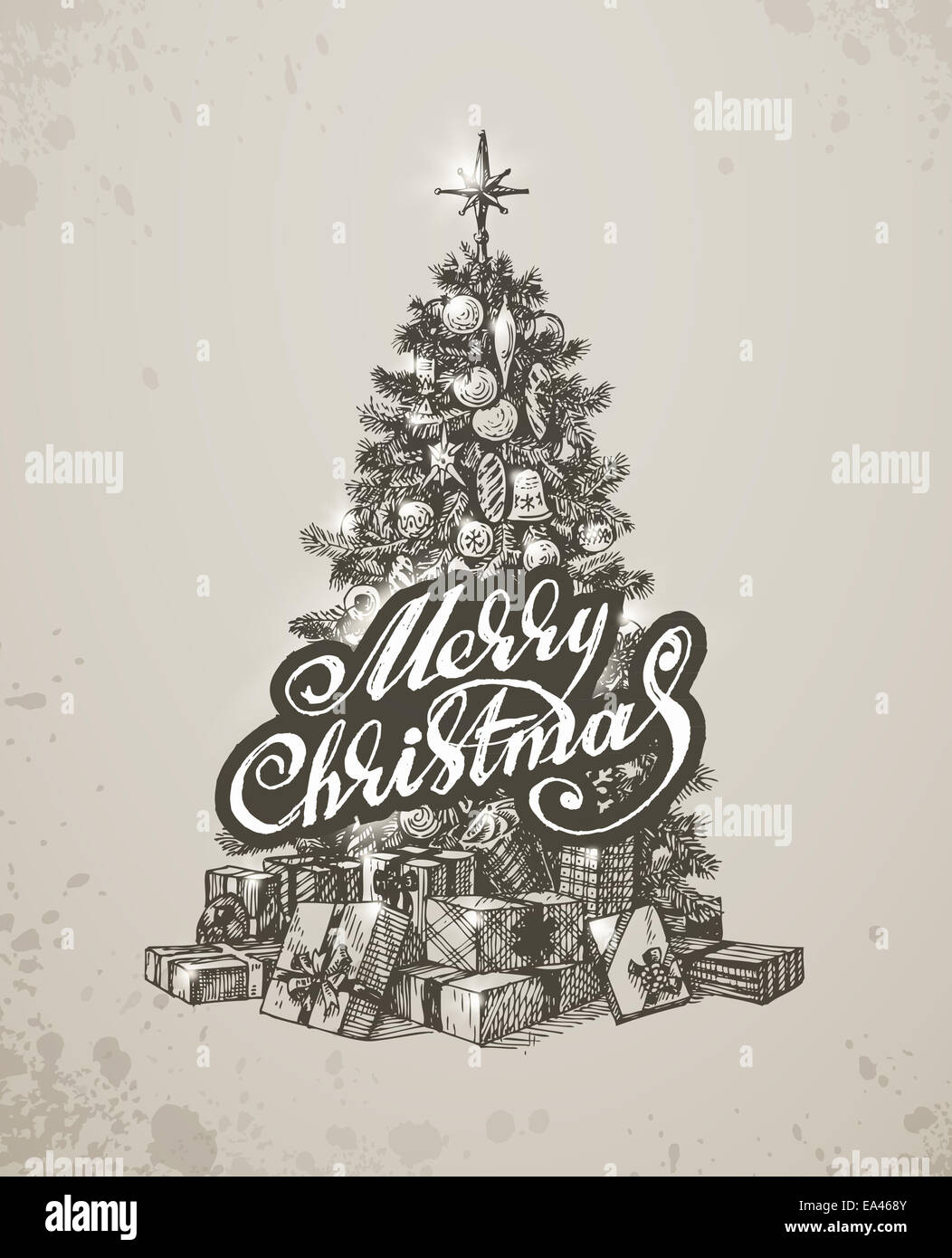 Weihnachten handgezeichneten Fell Baum für Xmas-design Stockfoto