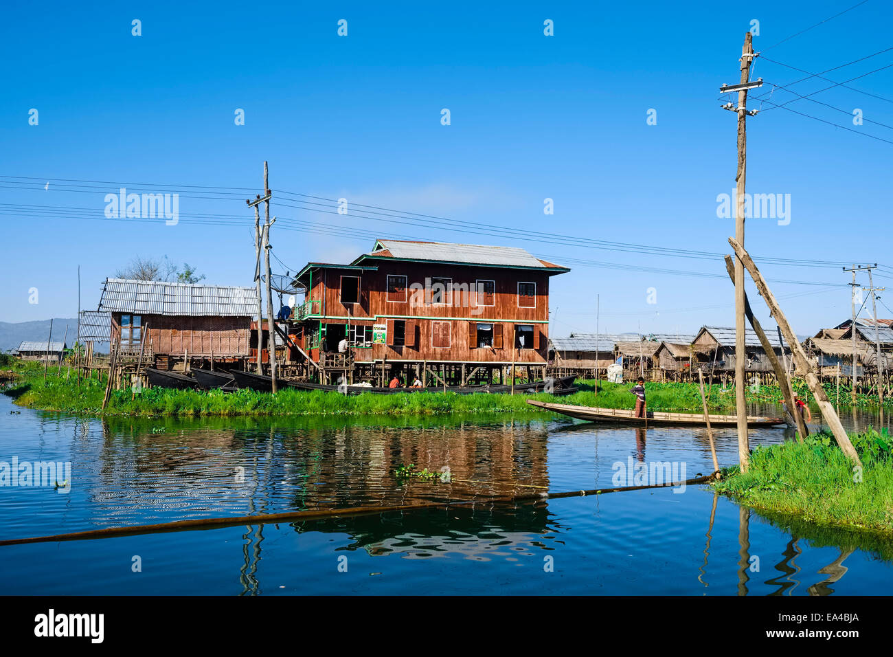 Pfahlbauten am Inle-See, Shan State in Myanmar Stockfoto