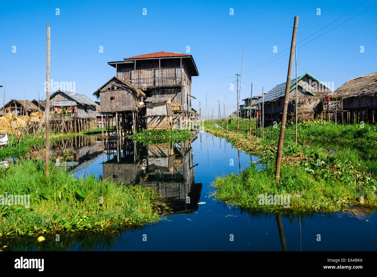 Pfahlbauten am Inle-See, Shan State in Myanmar Stockfoto