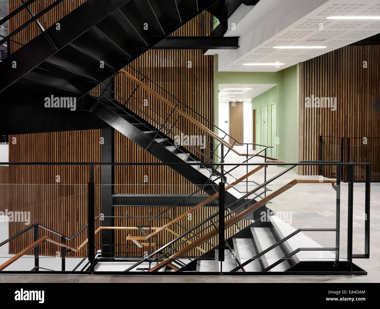 Treppen in Manchester interdisziplinäre Biozentrum, John Garside Building, England, UK. Stockfoto