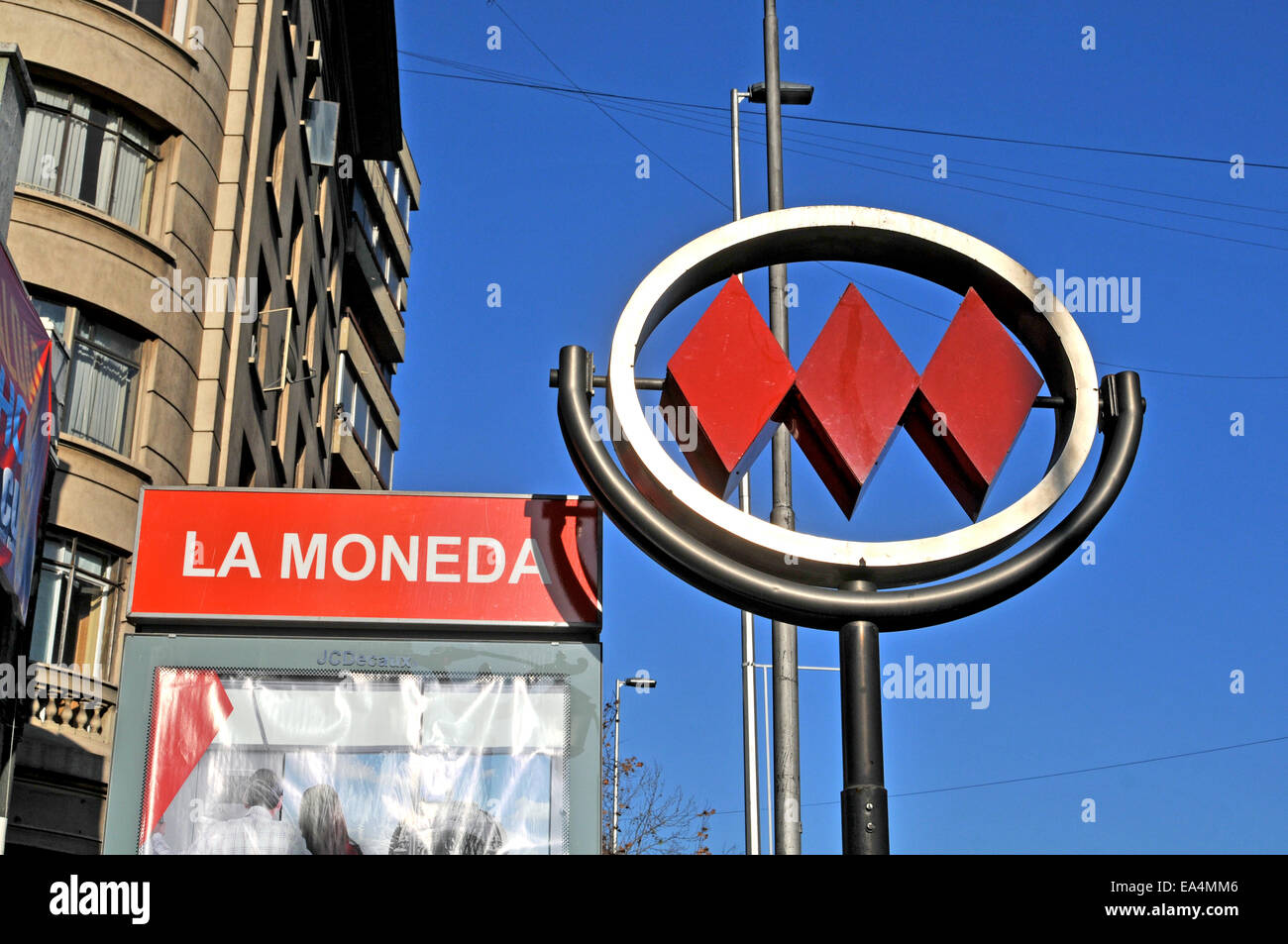 La Moneda u-Bahn Station Zeichen Santiago Chile Stockfoto