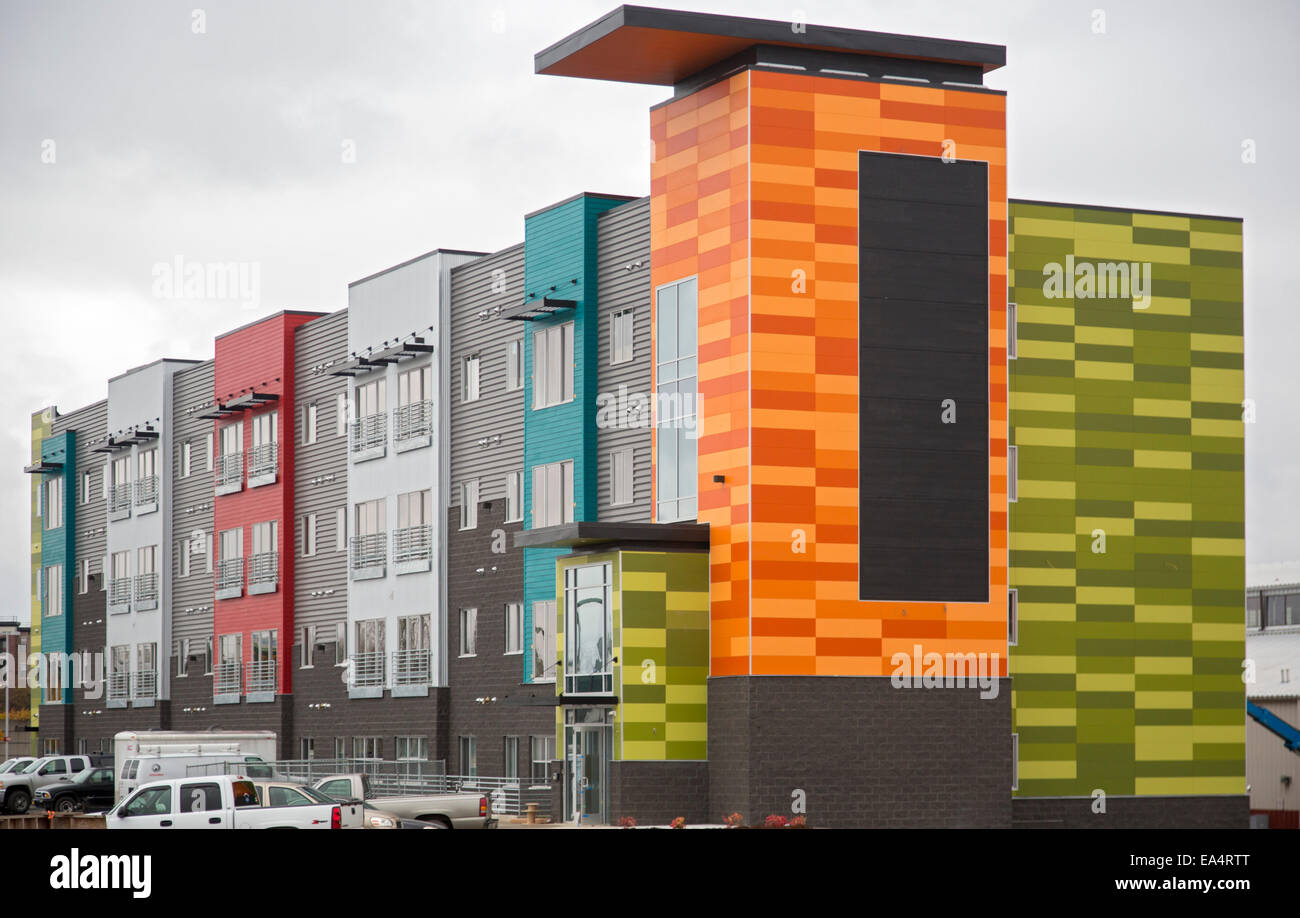 Lansing, Michigan - The Marketplace Apartments, einem gehobenen Entwicklung entlang der Grand River in der Innenstadt von Lansing. Stockfoto