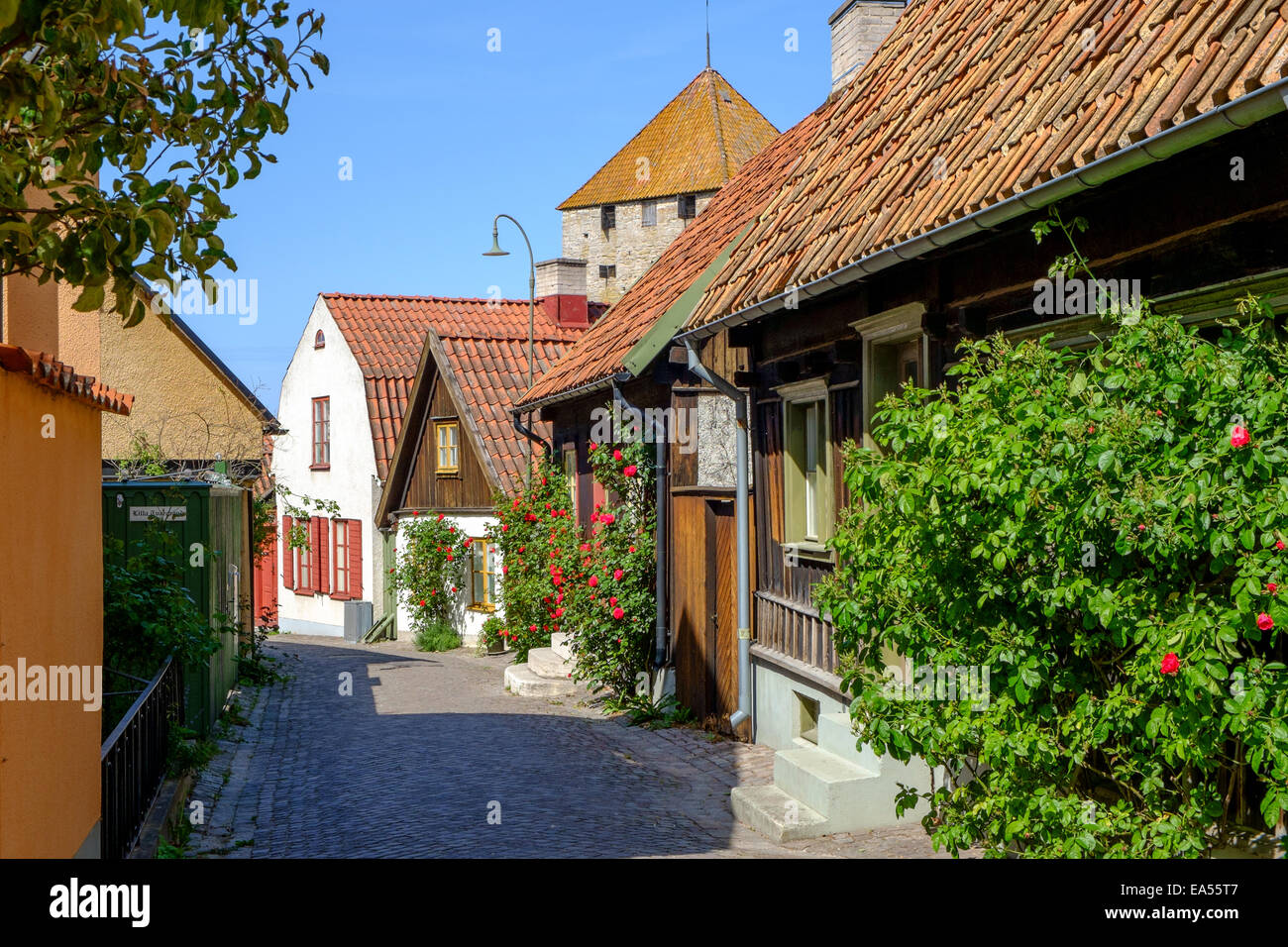 Wohngebäude in mittelalterlichen Hansestadt Visby in Schweden. Stockfoto