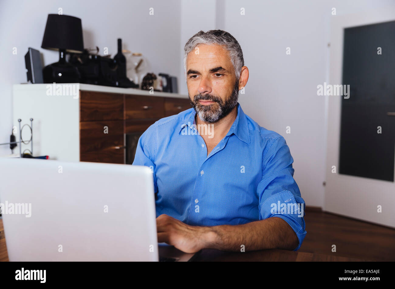 Porträt der Geschäftsmann arbeiten mit Laptop zu Hause Büro Stockfoto