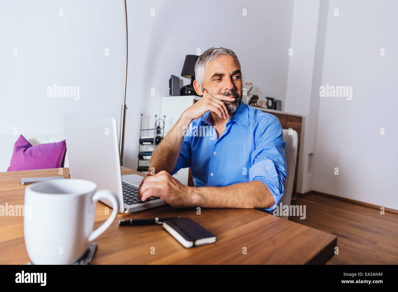 Nachdenklich Geschäftsmann arbeiten mit Laptop zu Hause Büro Stockfoto