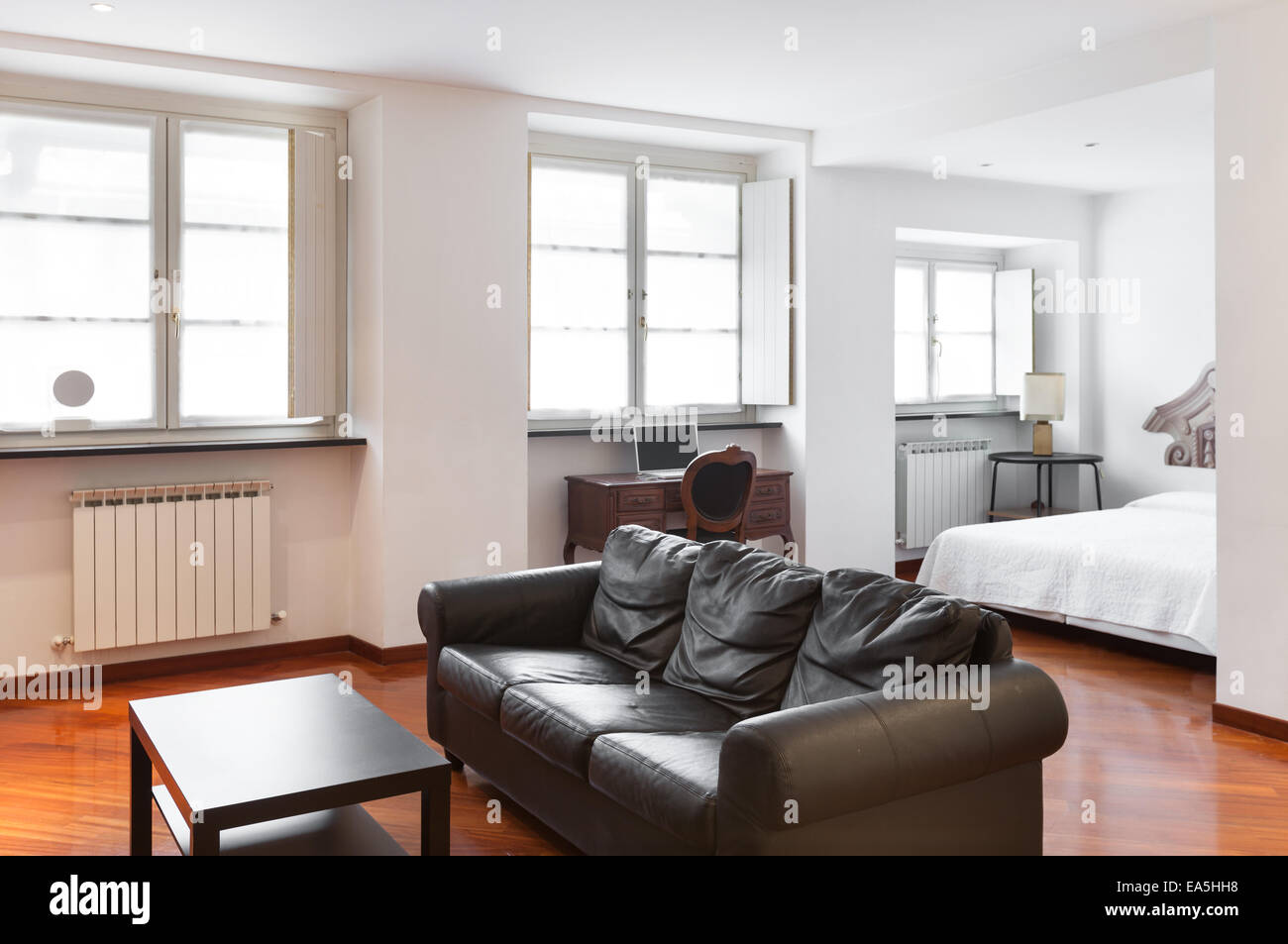 Schöne Wohnung, Interieur, schwarze Diwan Stockfoto