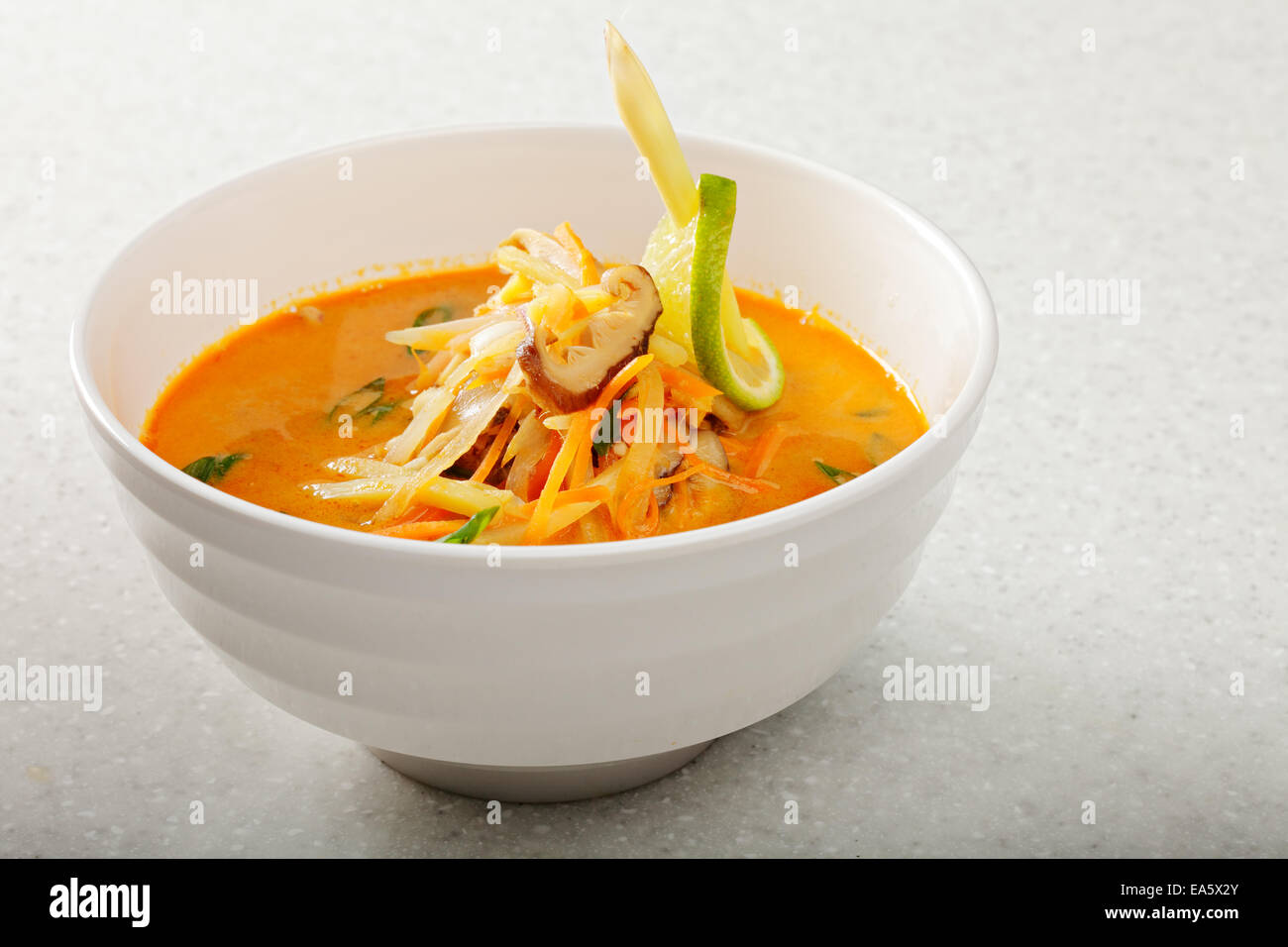 Teller mit Tom Yam Suppe Stockfoto