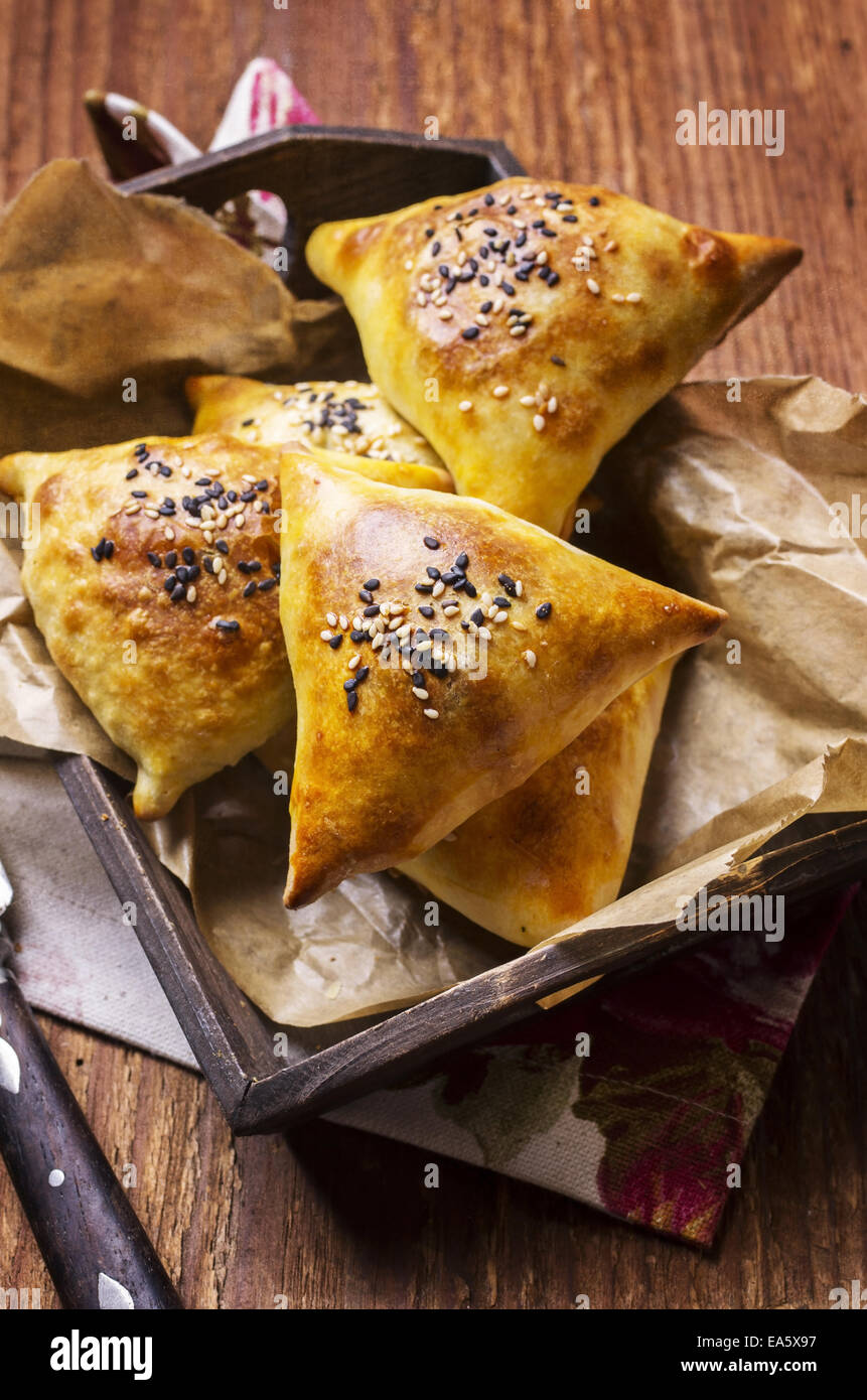 gebackene samosa Stockfoto