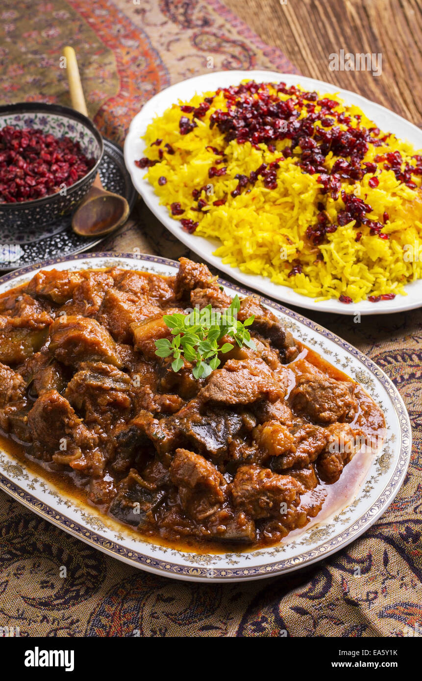 Persisch Lamm Ragout solange-e badenjan Stockfoto