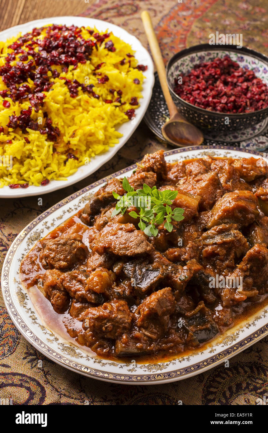 Persisch Lamm-Ragout Xoresht-a badenjan Stockfoto