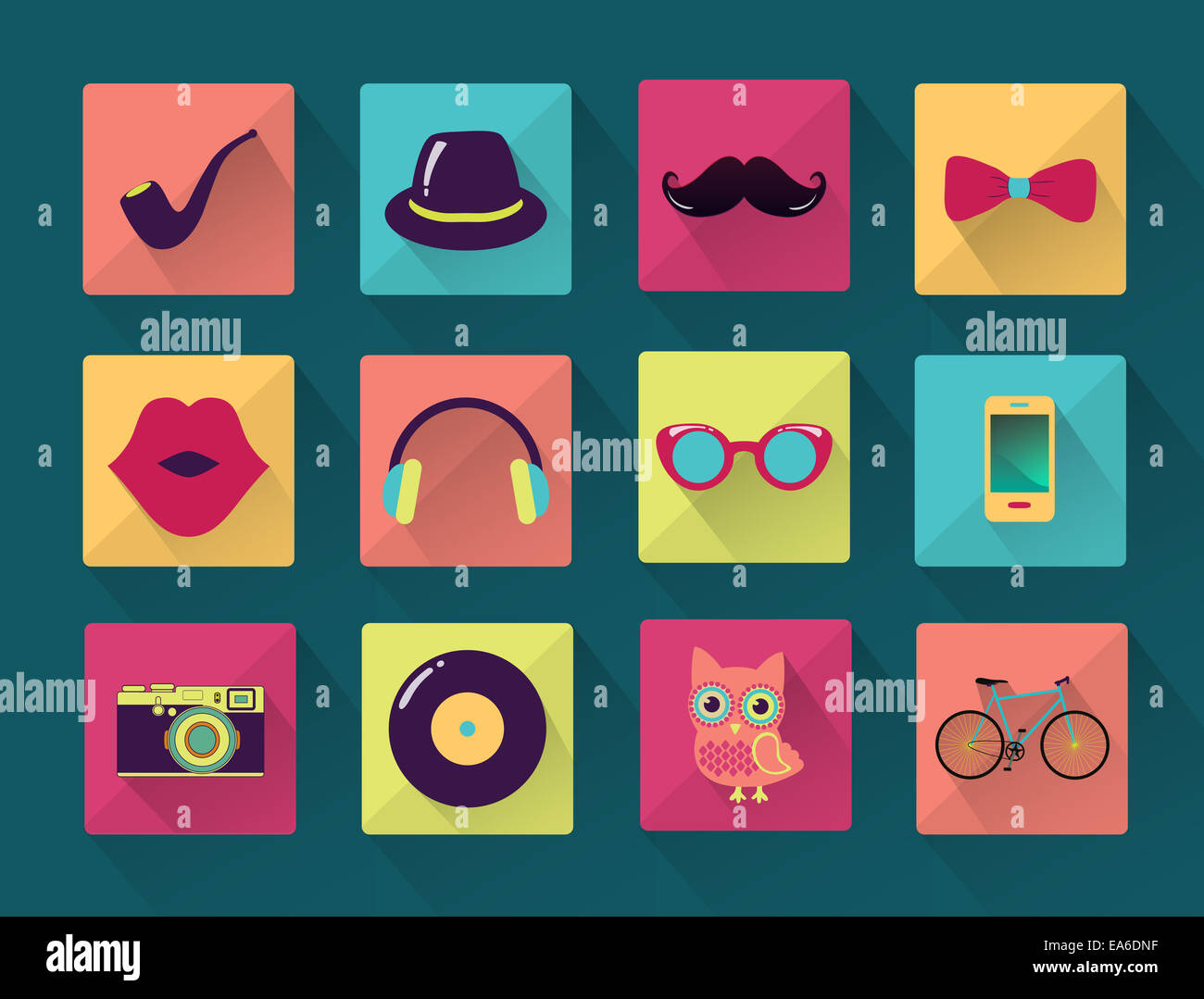 Flache lange beschattet Hipster-Symbole Stockfoto