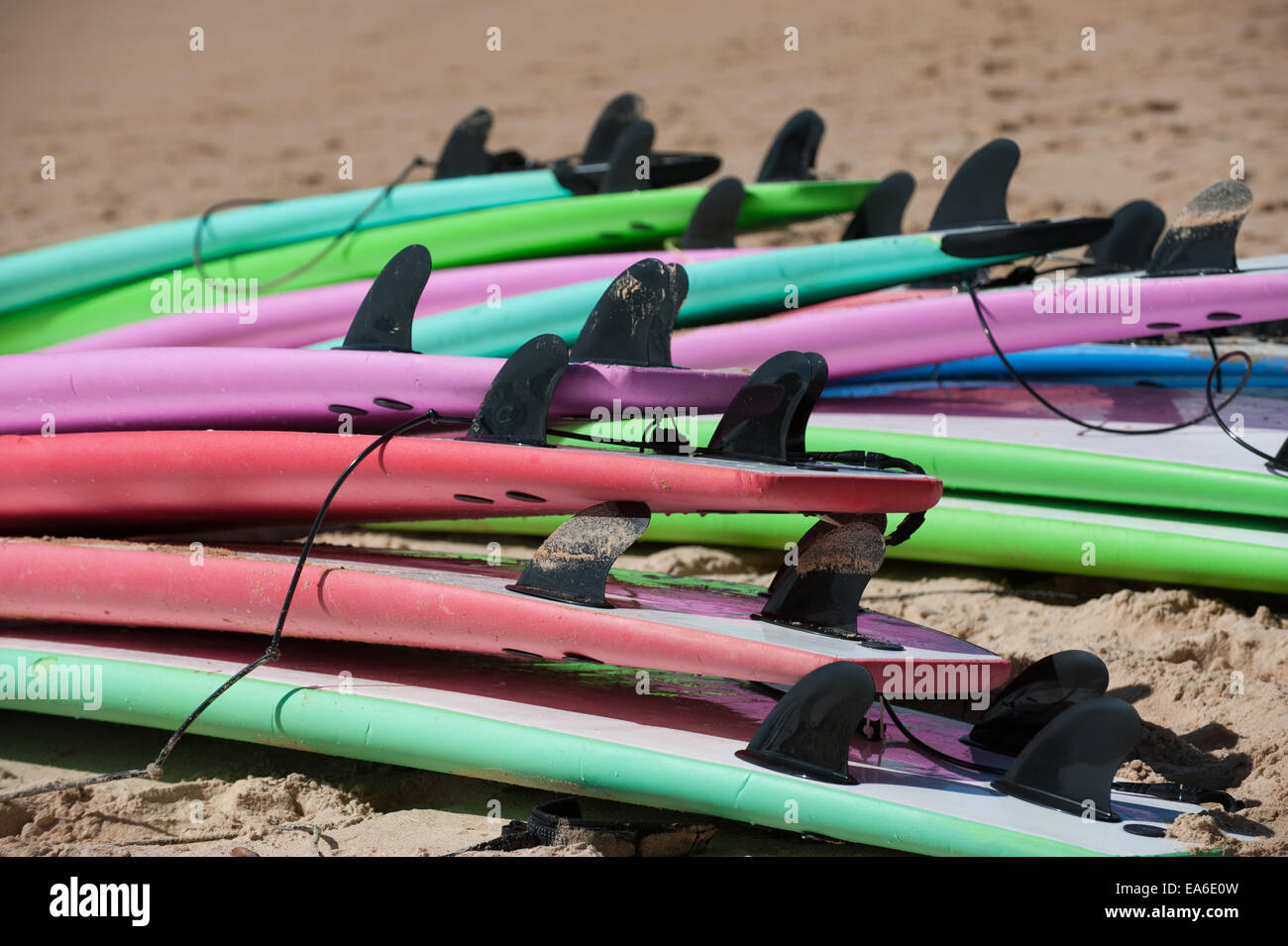 Bunte Surfbretter am Strand, Sydney, New South Wales, Australien Stockfoto