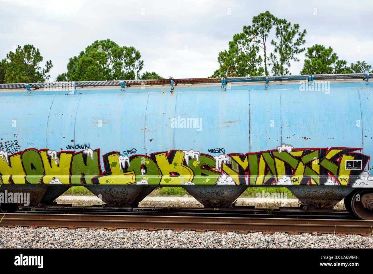 Indiantown Florida, Zugauto, Graffiti, Strecke, Hopper, FL140803088 Stockfoto